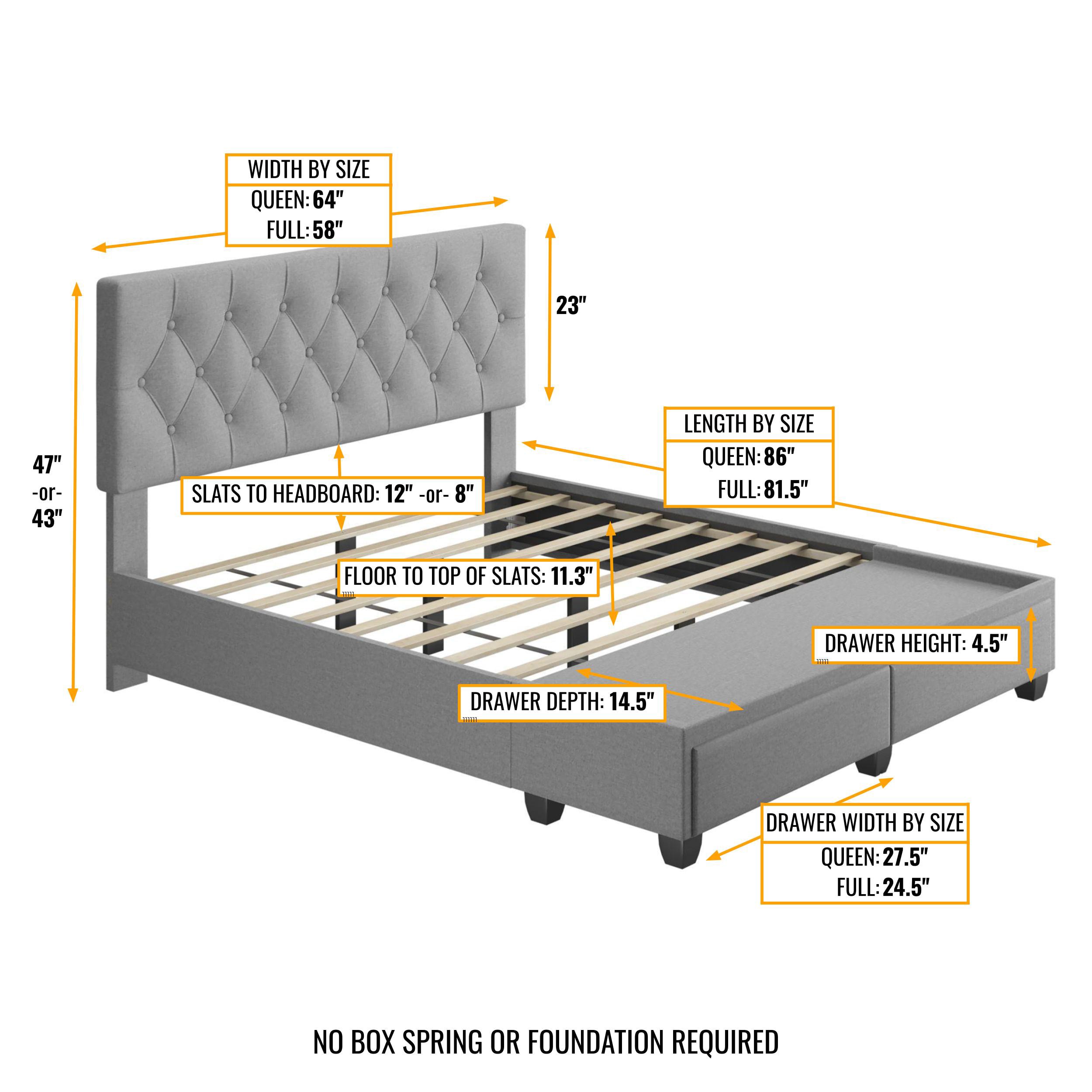 Anne Collection Grey Tufted Upholstered Queen Bed with Storage