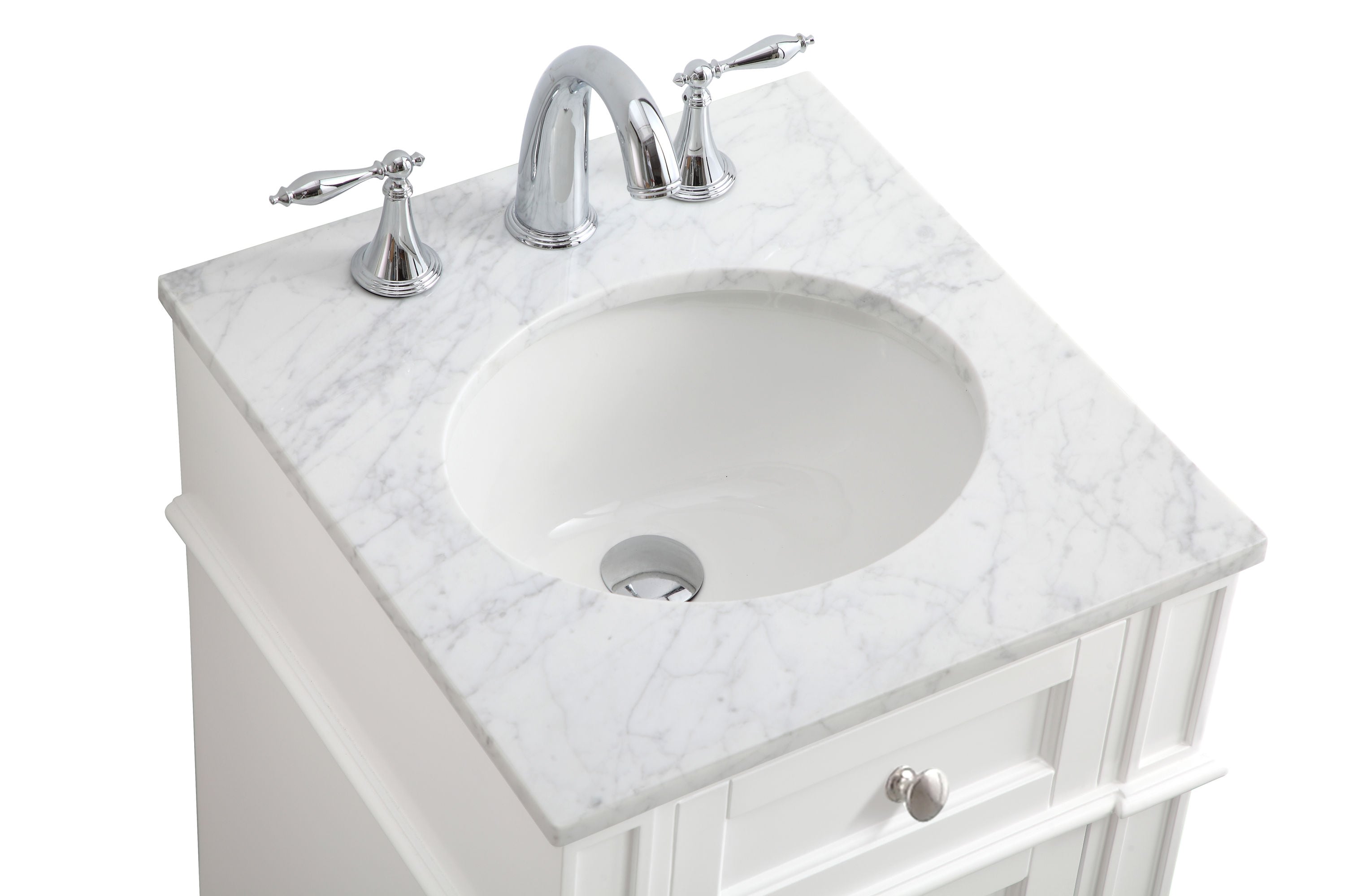 White Carrara Marble Single Sink Vanity with Storage Cabinet