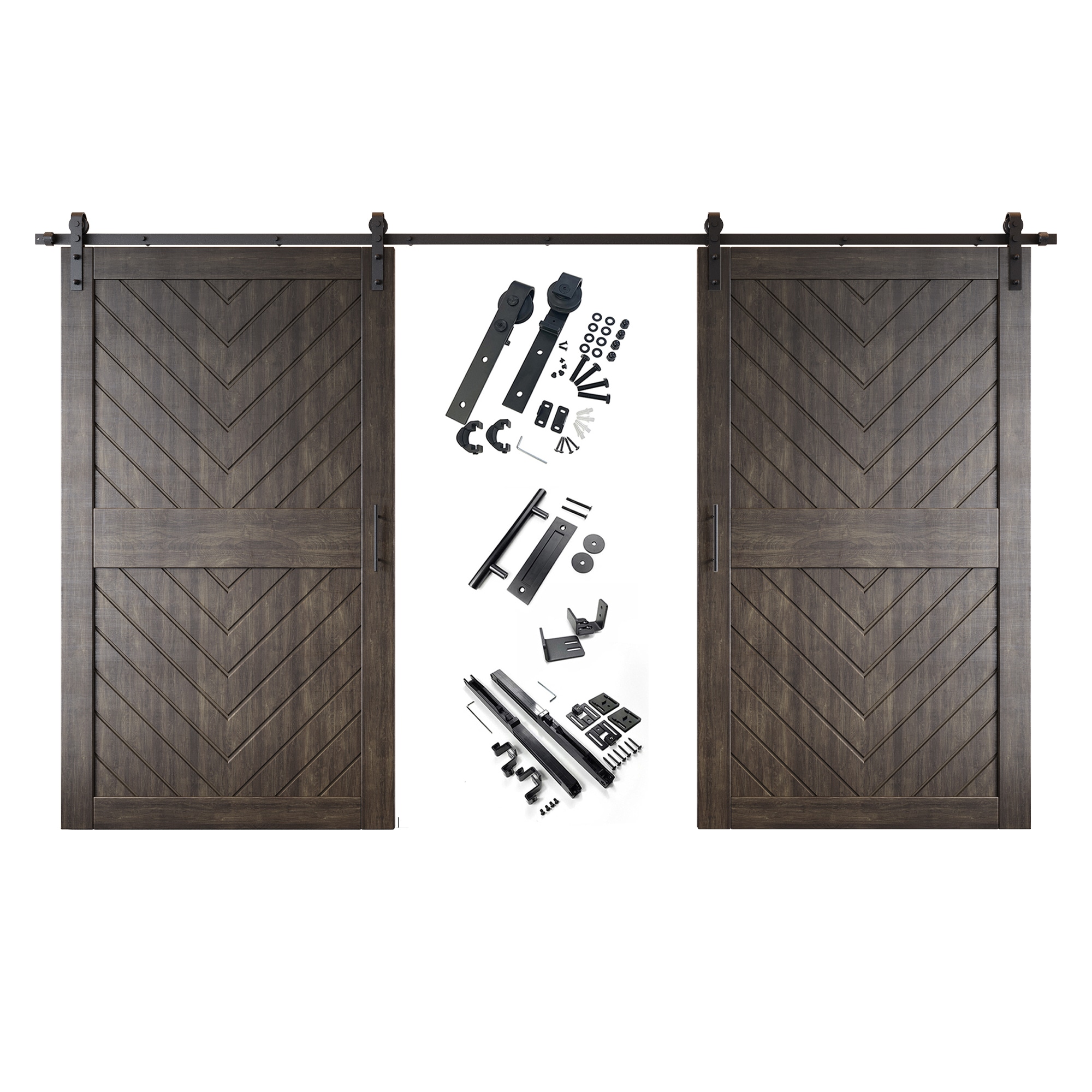 HOMACER YT2H180C-JT3-4284-EB 42-in x 84-in Ebony Herringbone Pine Wood Solid core Double Barn Door (Hardware Included)