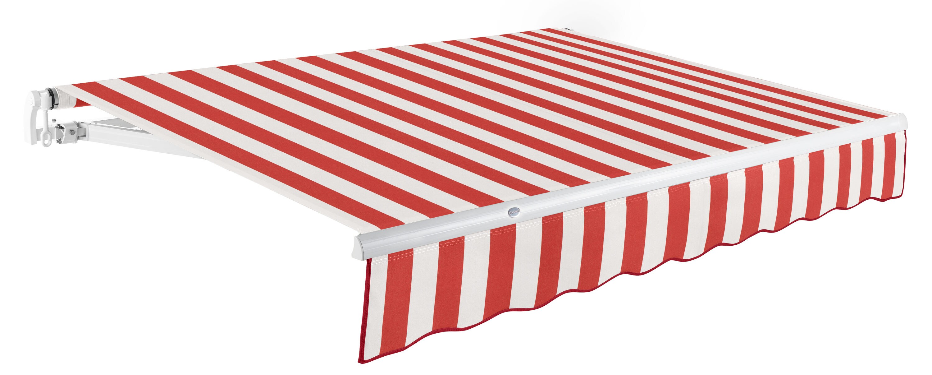 Awntech MM14-L-RW Maui 168-in Wide x 120-in Projection x 10-in Height Fabric Red/White Stripe Striped Manual Retractable Patio Awning