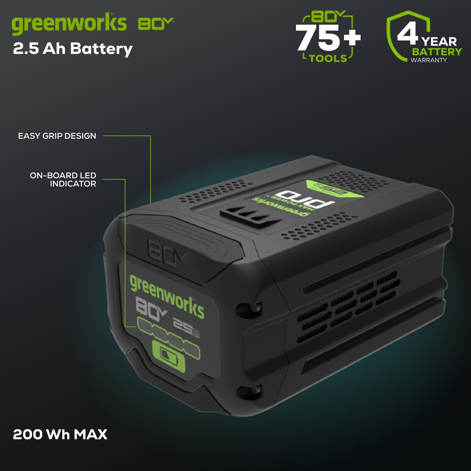 Greenworks LB80250 Cordless-Ope-Batteries - View #4