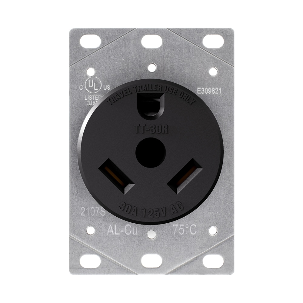 ELEGRP 30 Amp 120V NEMA TT-30R RV Flush Mount Power outletStraight Blade Outlet for RV and Electric Vehicles Black 2107S