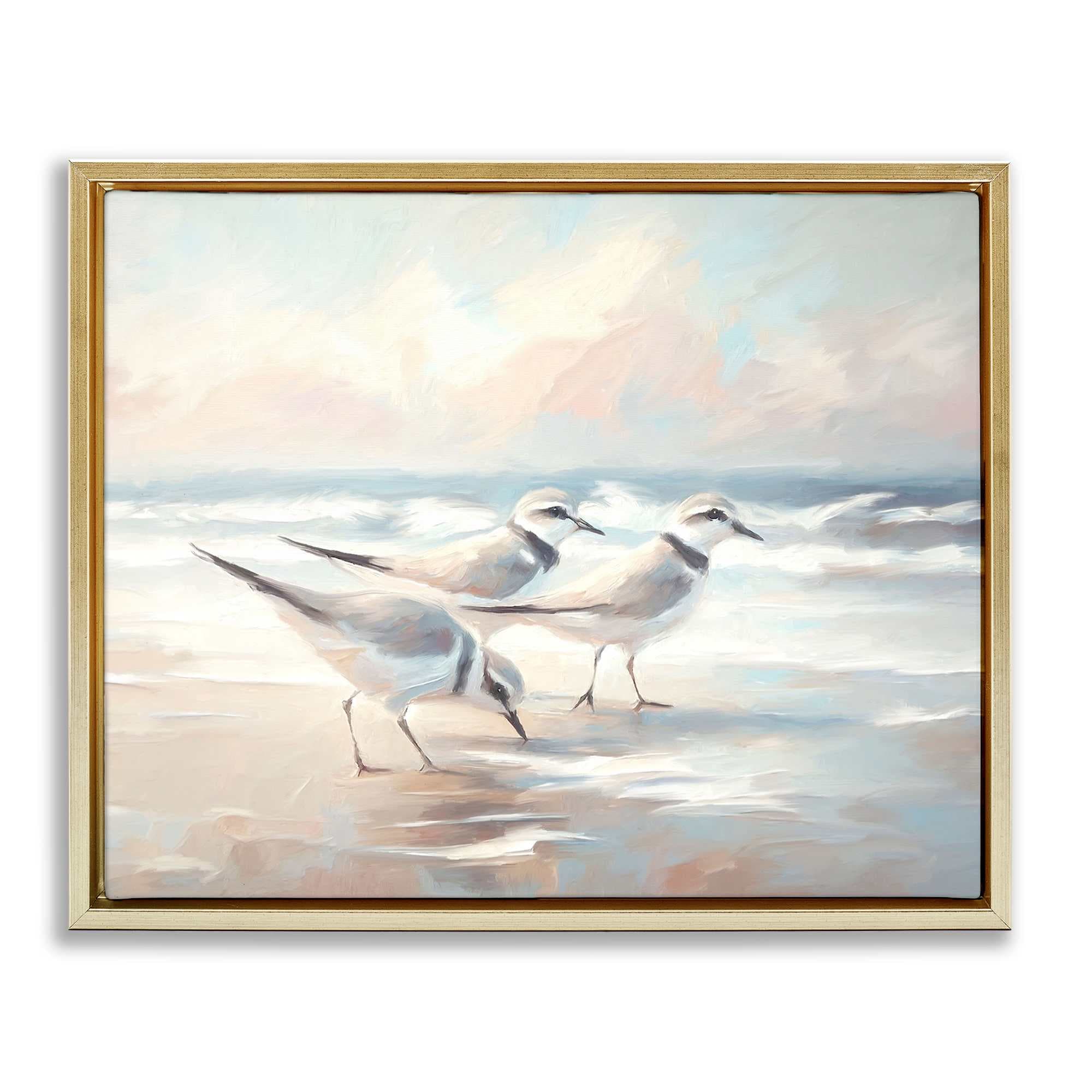 Stupell Industries BS-972-FFG-16X20 Sandpipers Under Warm Beach Sun Gold Framed Floater Canvas Wall Art By Ramona Murdock 21 x 17