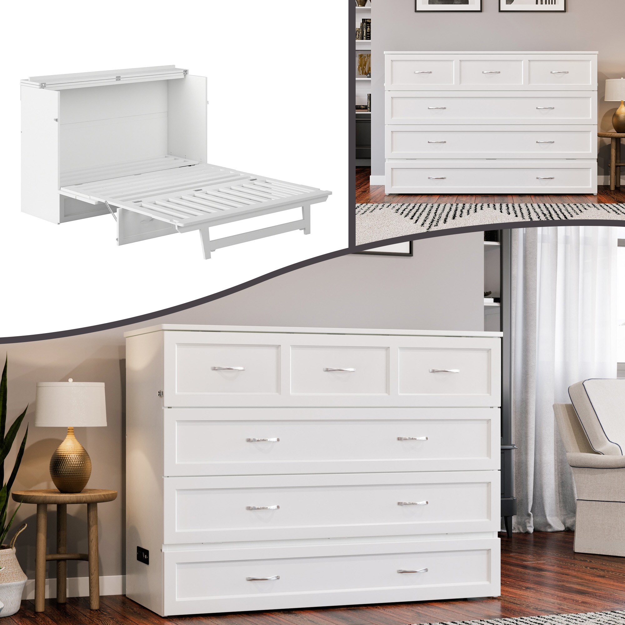 AFI AC574102 Vivian No Mattress White Queen Wood Murphy Bed with Storage