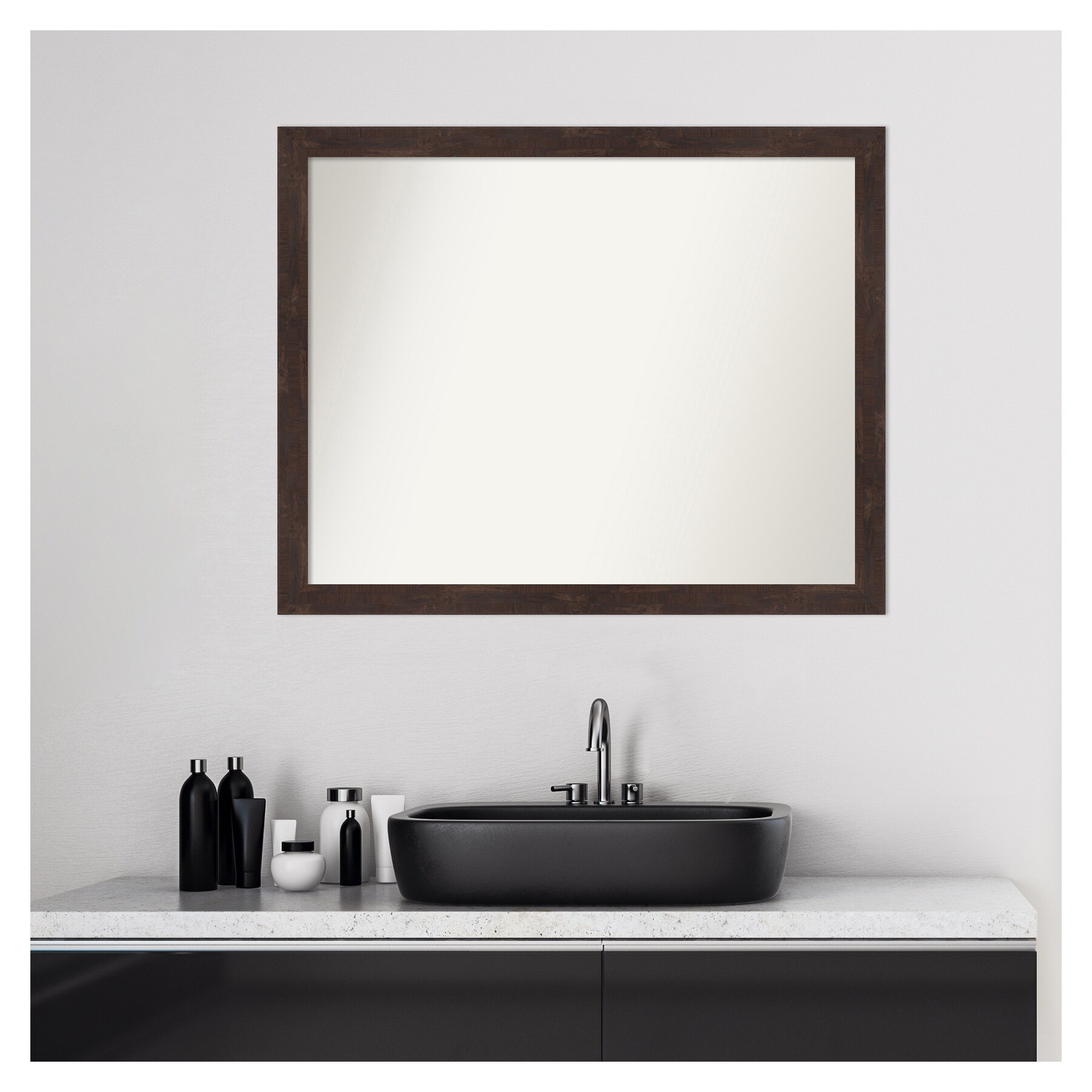 Fresco Dark Walnut Wood Rectangular Bathroom Vanity Mirror