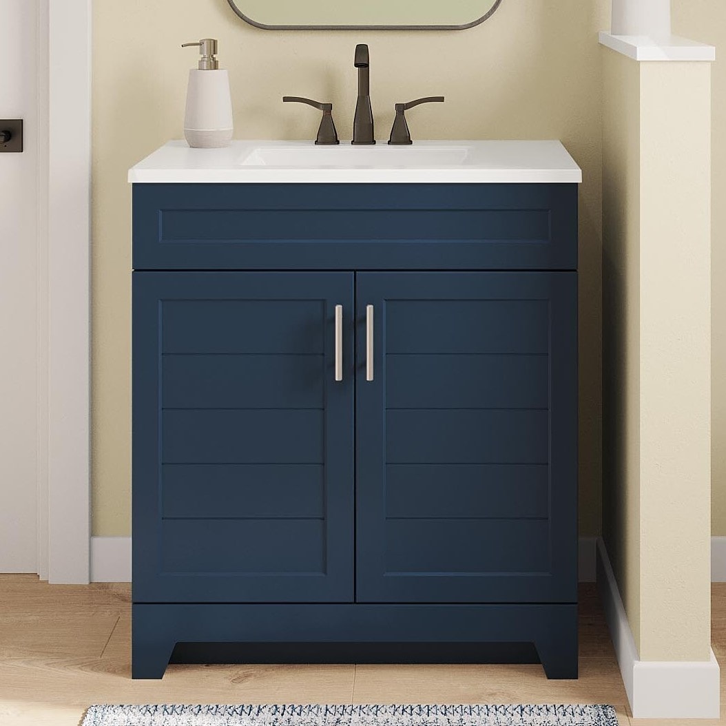 Style Selections C52S30-SS Kirkman 30-in Deep Ocean Blue Single sink Bathroom Vanity with White Cultured marble Top