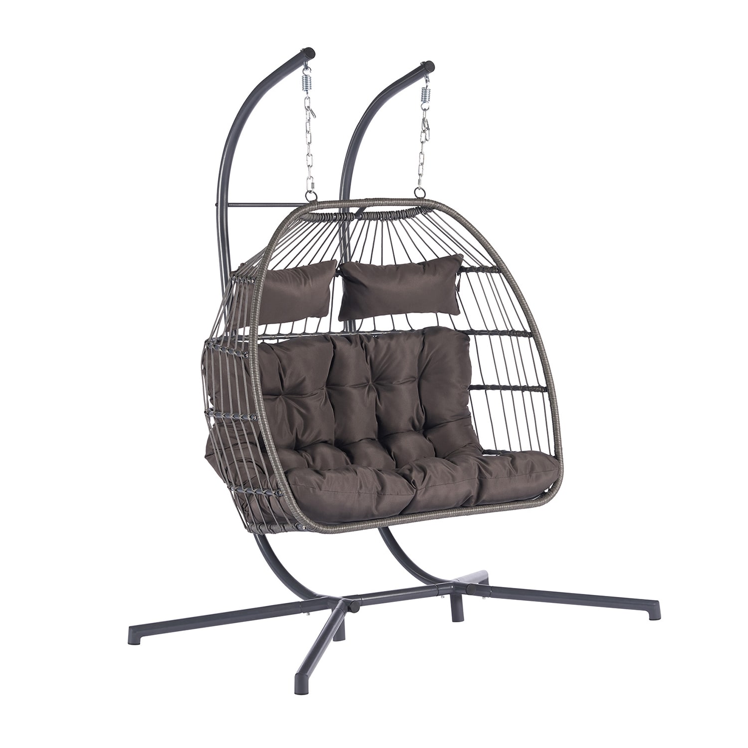 Bybafun YB6700048 Rattan Black Rattan Frame Stationary Egg Chair with Dark gray Cushioned Seat