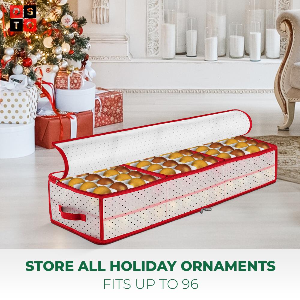 OSTO 13.5-in x 7-in 96-Compartment Red Plastic Adjustable Compartments  Ornament Storage Box at