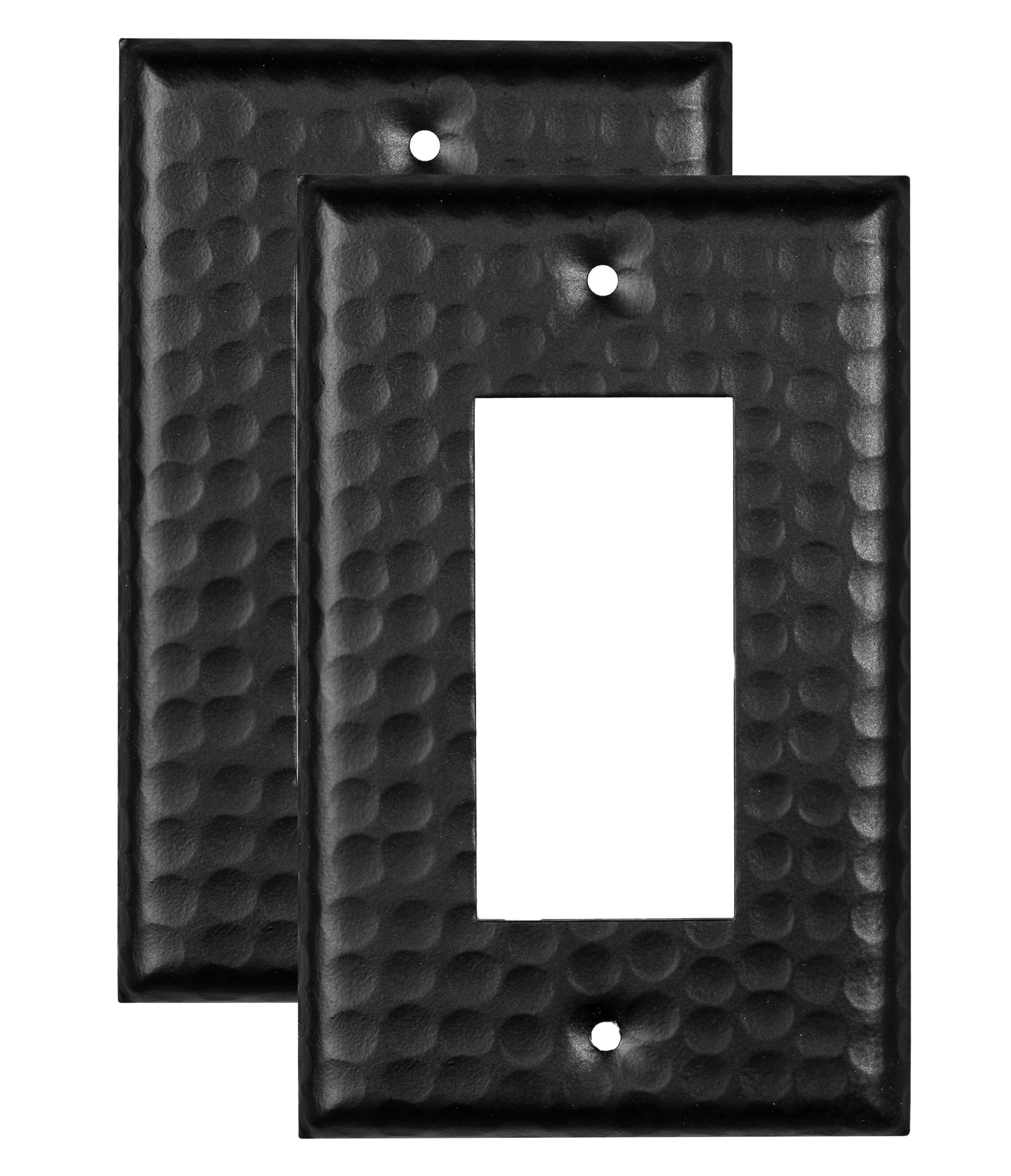 Monarch Abode 19113 Hammered 1 -Gang Standard Size Matte Black Metal Indoor Decorator Wall Plate 2 -Pack