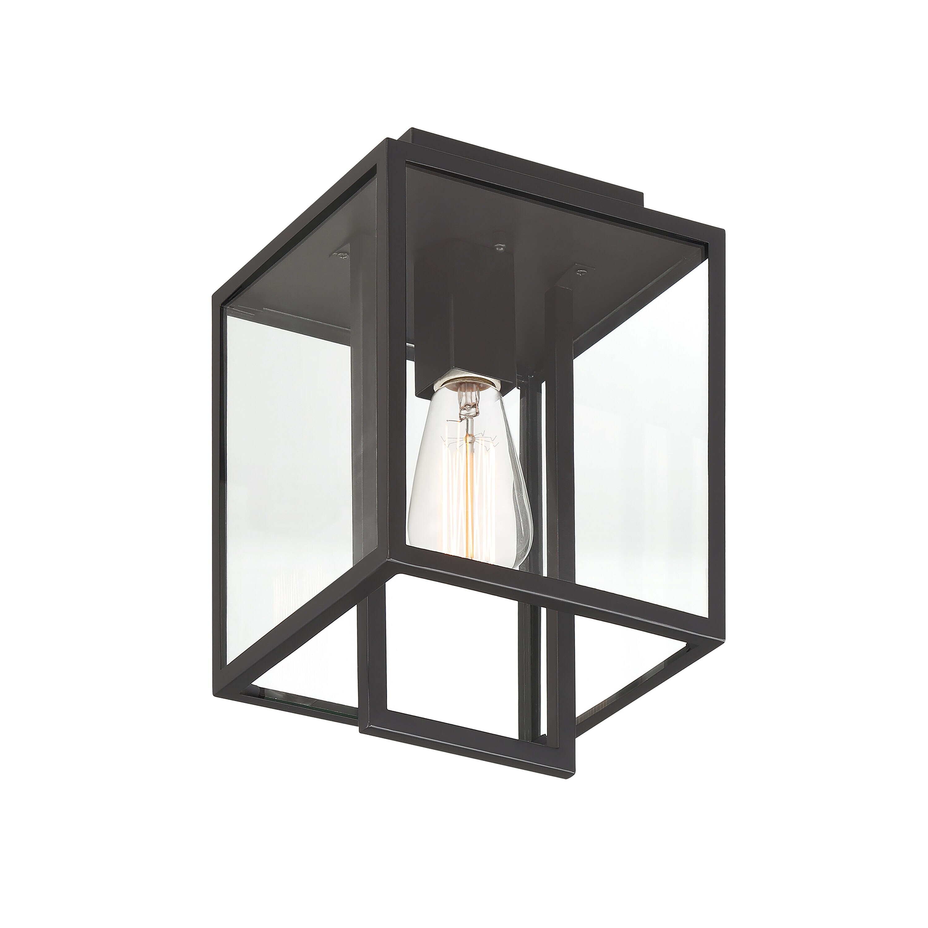 Preston Matte Black Modern Outdoor Wall Lantern with Clear Glass