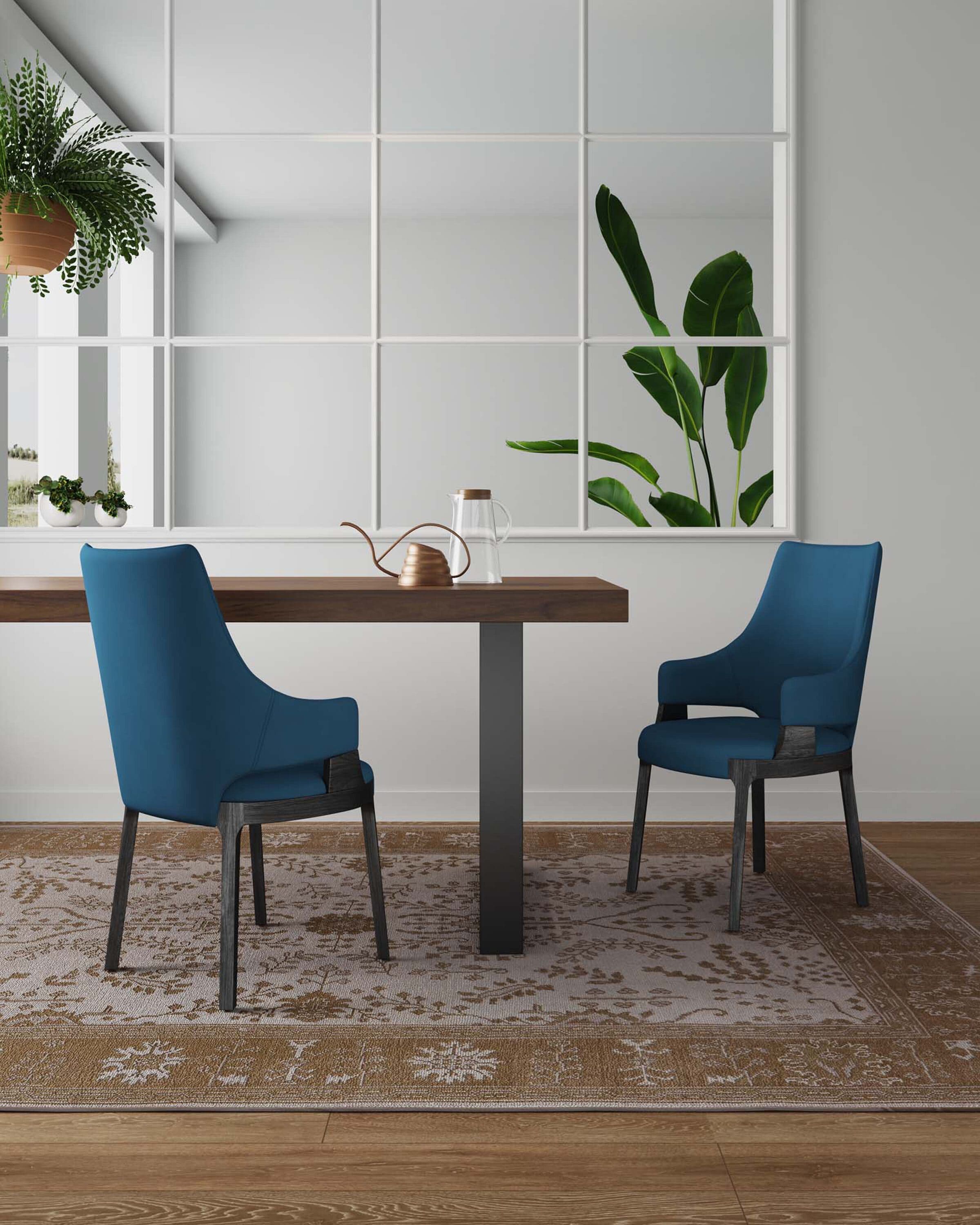 Manhattan Comfort 2-DC057AR-BL Set of 2 Contemporary/Modern Velvet Upholstered Dining Arm Chair (Wood Frame)