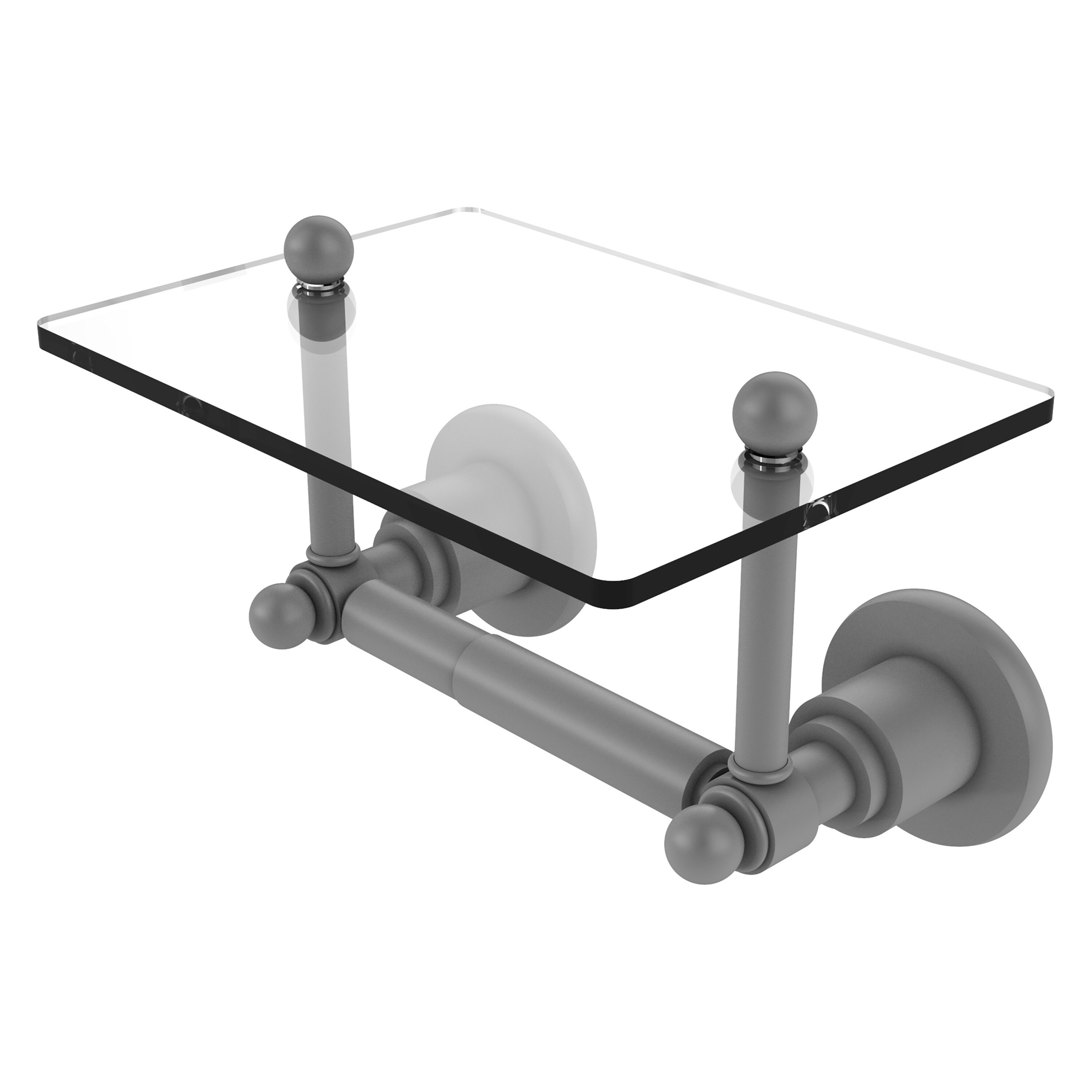 Allied Brass AP-GLT-24-GYM Astor Place Matte Gray Wall mount Double post Toilet Paper Holder 1 -Rolls with Storage