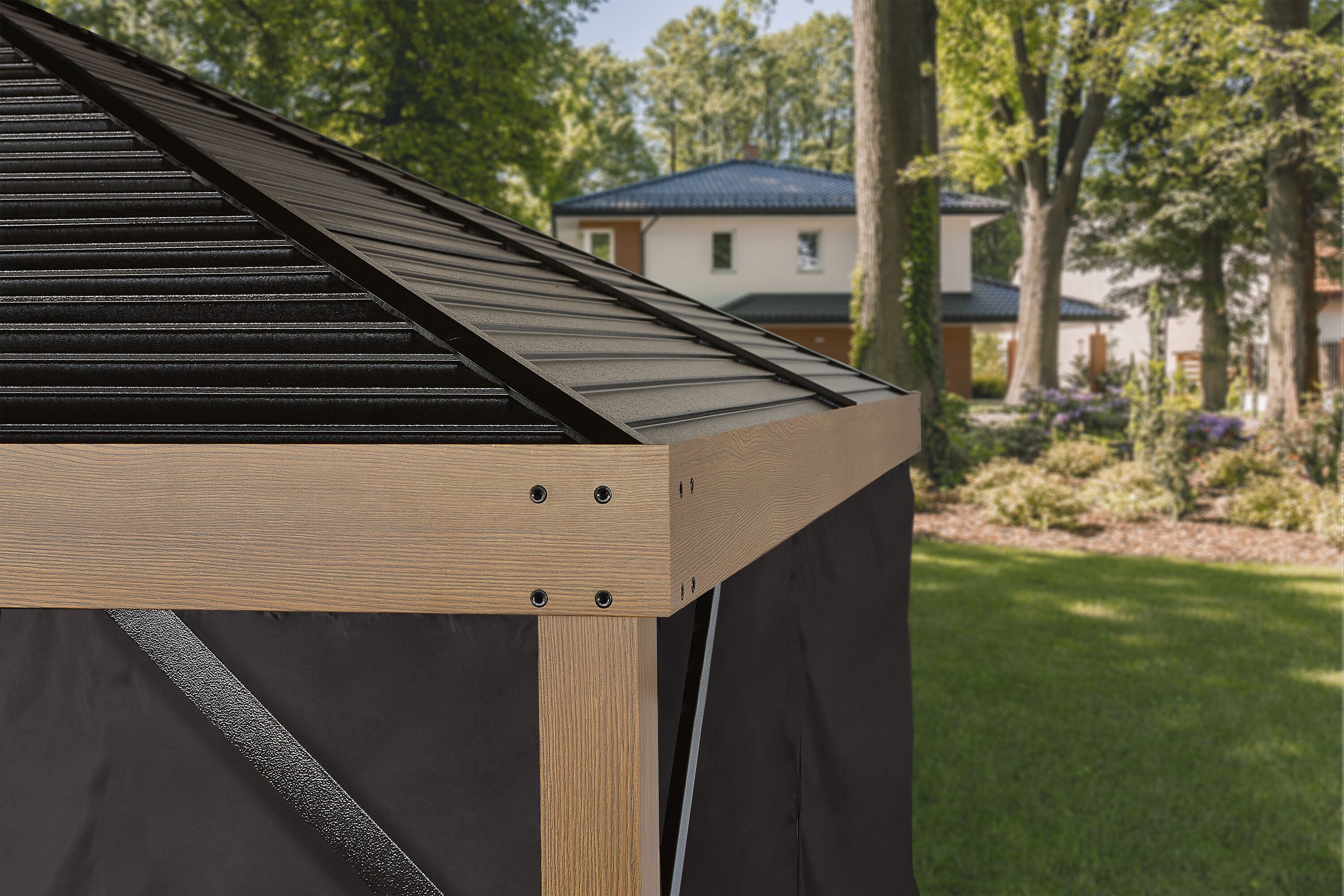 Large Brown Polyester Gazebo Screen with Steel Frame
