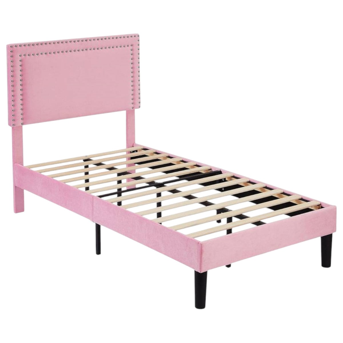 Slickblue D-FR-TNPIK4573298 Set of 2- Twin Upholstered Platform Bed Frame with Adjustable Tufted Headboard Steel Wood Support for Dorm or Guest Room Kids Room- Available in Multiple Color - Mattress Sheets and Pillow Not Included
