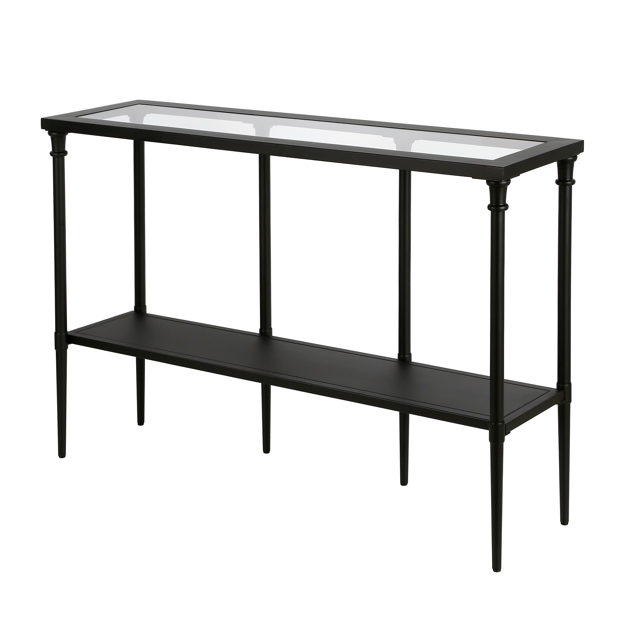 Modern Farmhouse 45" Blackened Bronze Metal & Glass Console Table with Storage