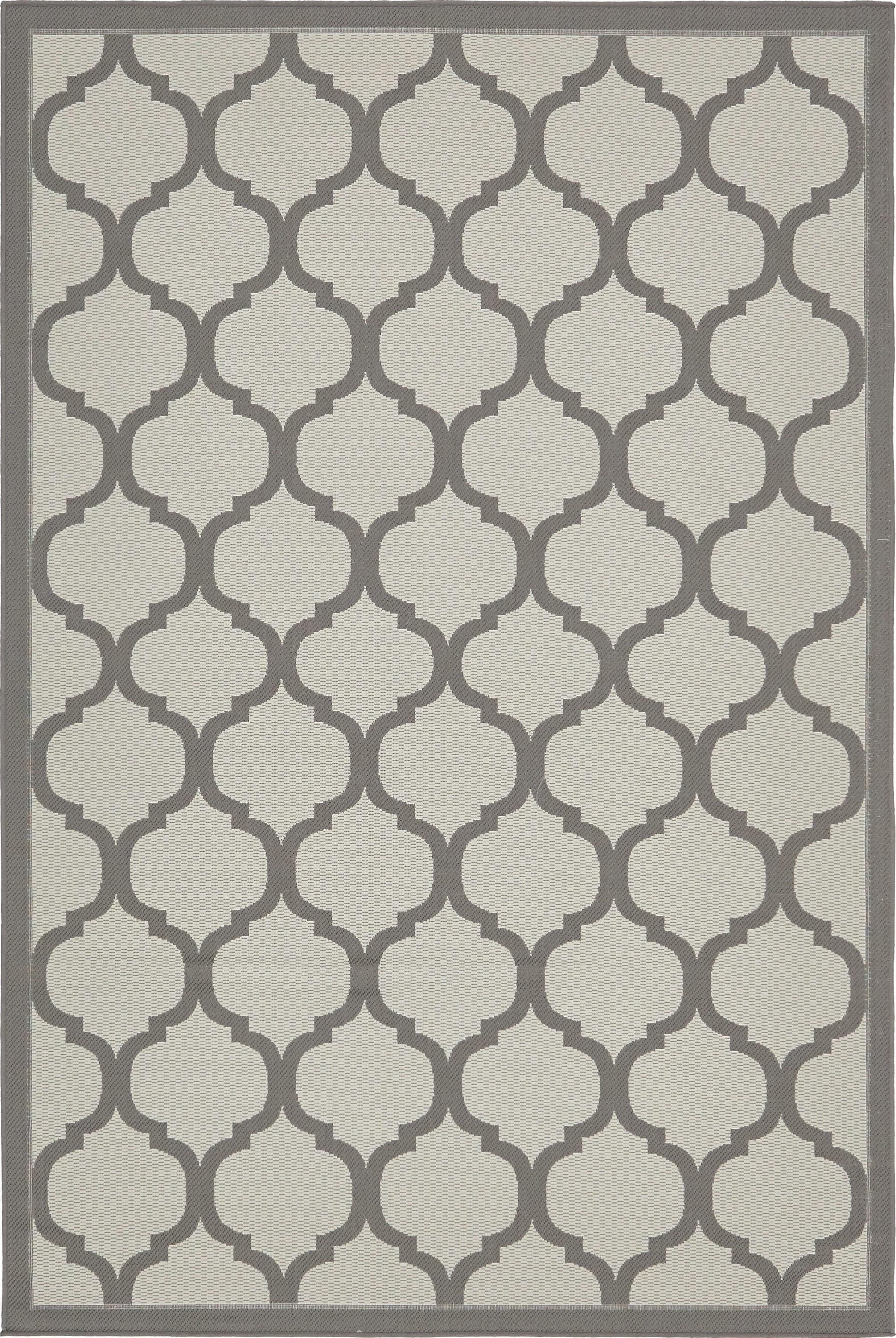 Unique Loom 3140629 Moroccan Outdoor 6 x 9 (ft) Loomed Polypropylene Gray/Dark Gray Rectangular Indoor/Outdoor Geometric Mid-Century Modern Area rug