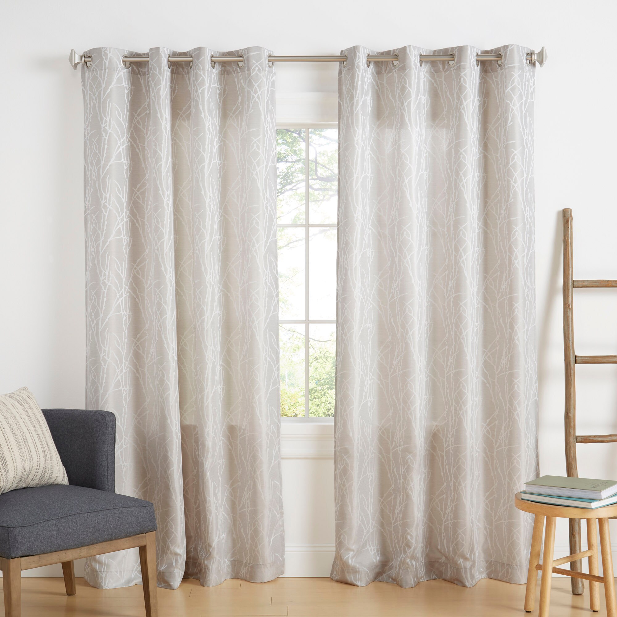 Exclusive Home YA014945DSEHE1 A432 96-Inches Dove grey Floral Light filtering Grommet Curtain panel pair