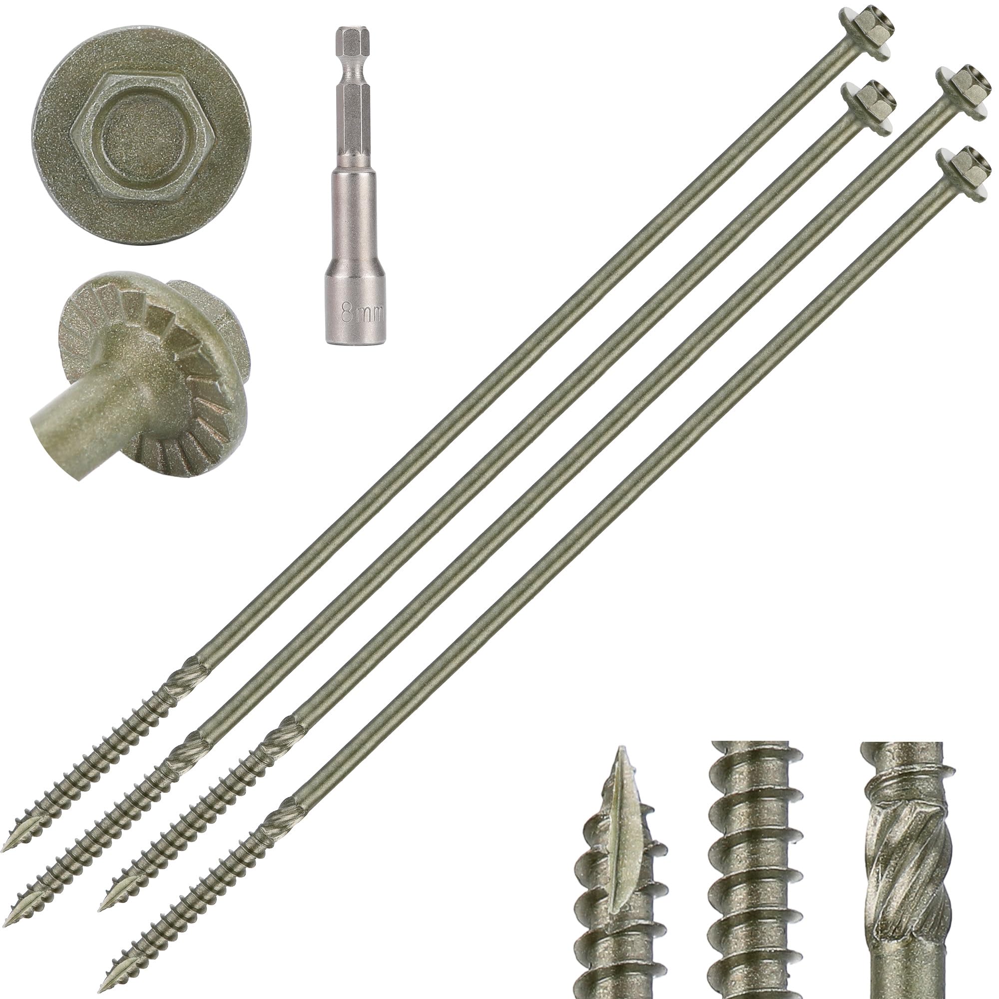 KIWDZFU  Hex Head Heavy Duty Wood Lag Screws Number 14 by 10 Inches Green Coated 40 Pack for Timber Landscaping and Outdoor Projects