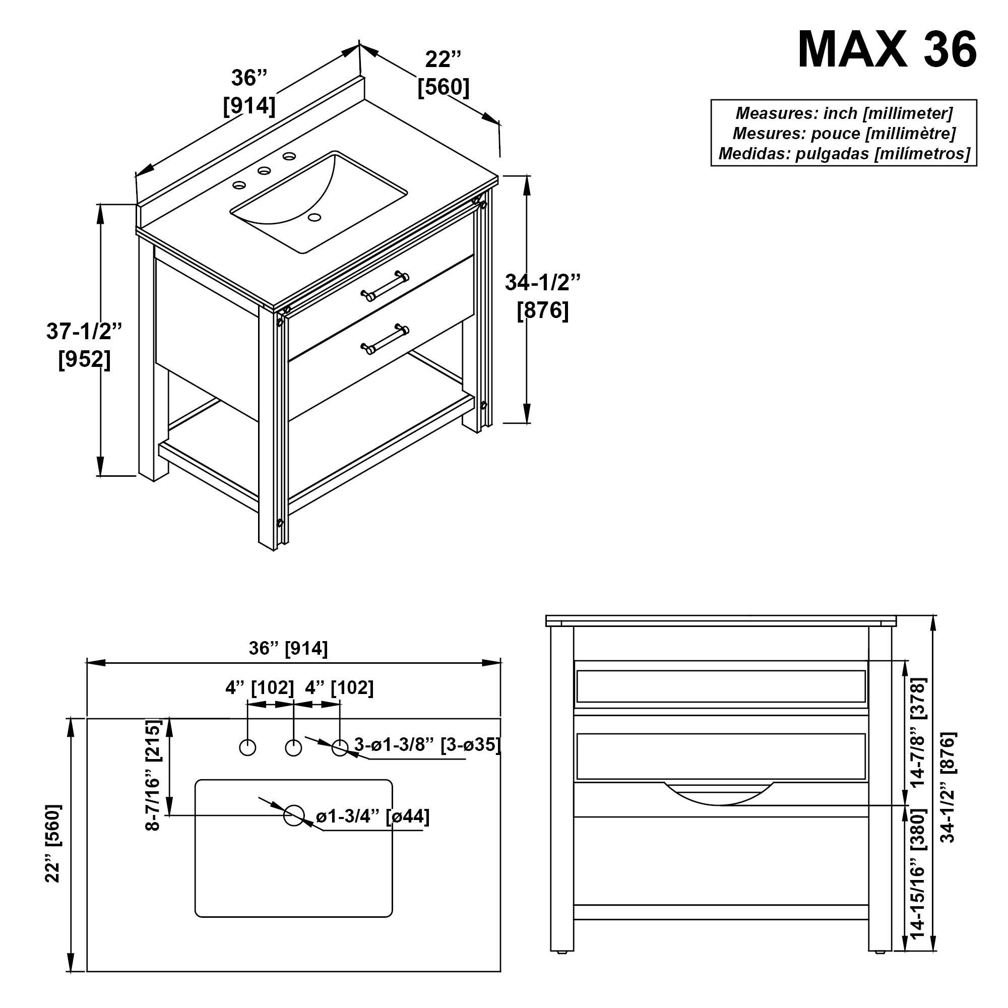 OVE Decors Max 36-in Acadia Wood Undermount Single Sink Bathroom Vanity ...