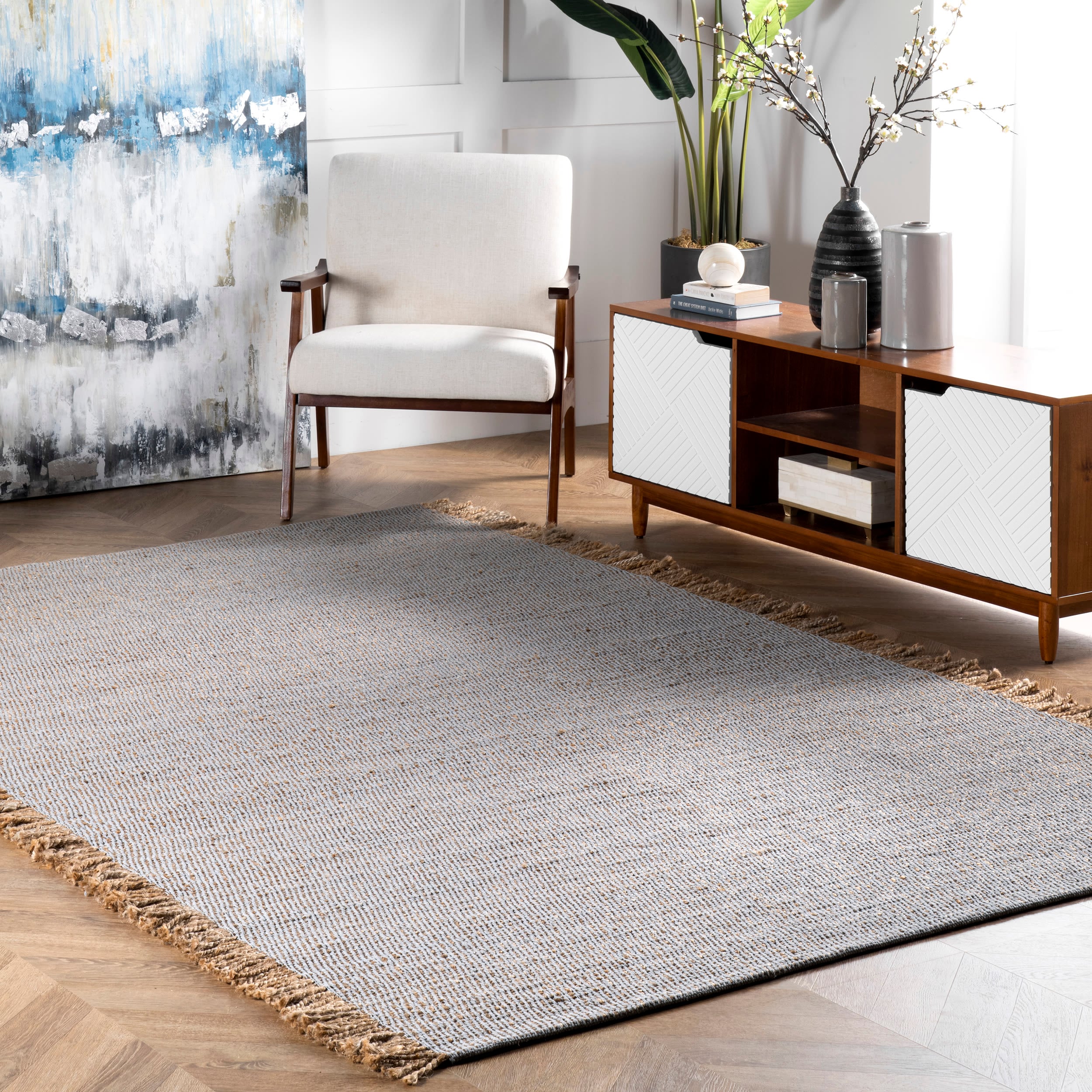 nuLOOM HCTR01B-305 Terrain 3 x 5 (ft) Flatweave Jute Gray Rectangular Indoor Solid Global Area rug