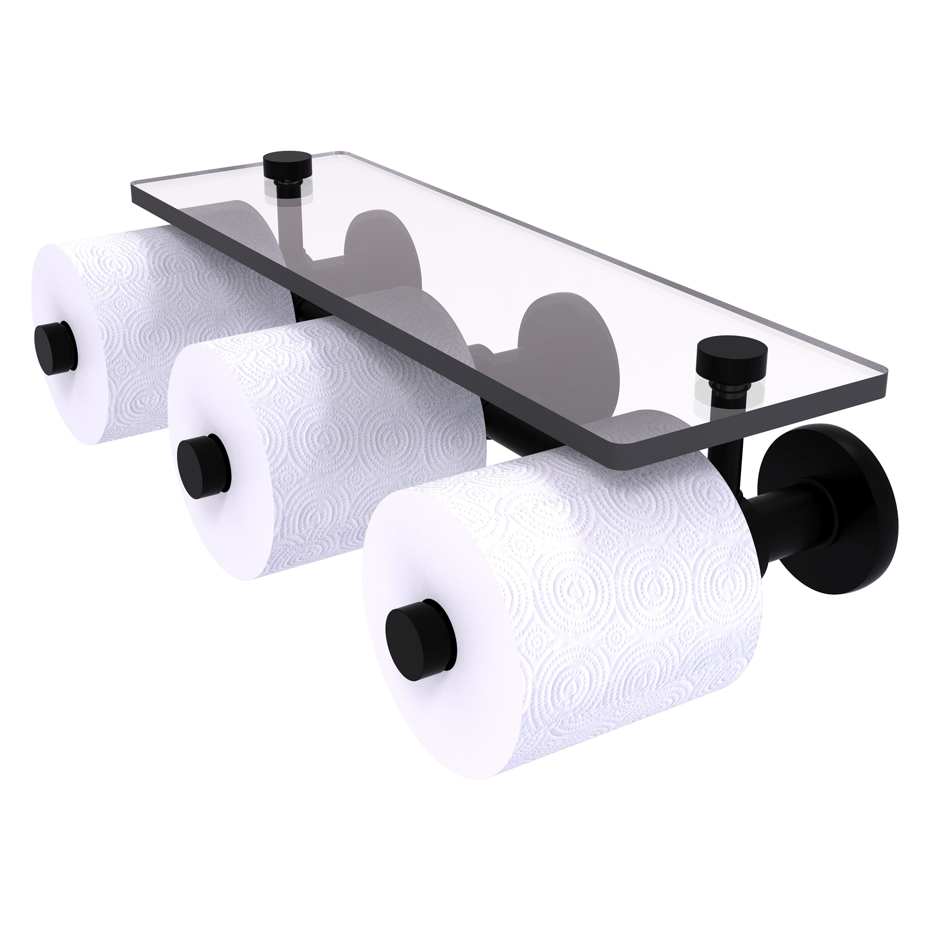 Allied Brass P1000-35-3S-BKM Prestige Skyline Matte Black Wall mount Double post Toilet Paper Holder 3 -Rolls with Storage