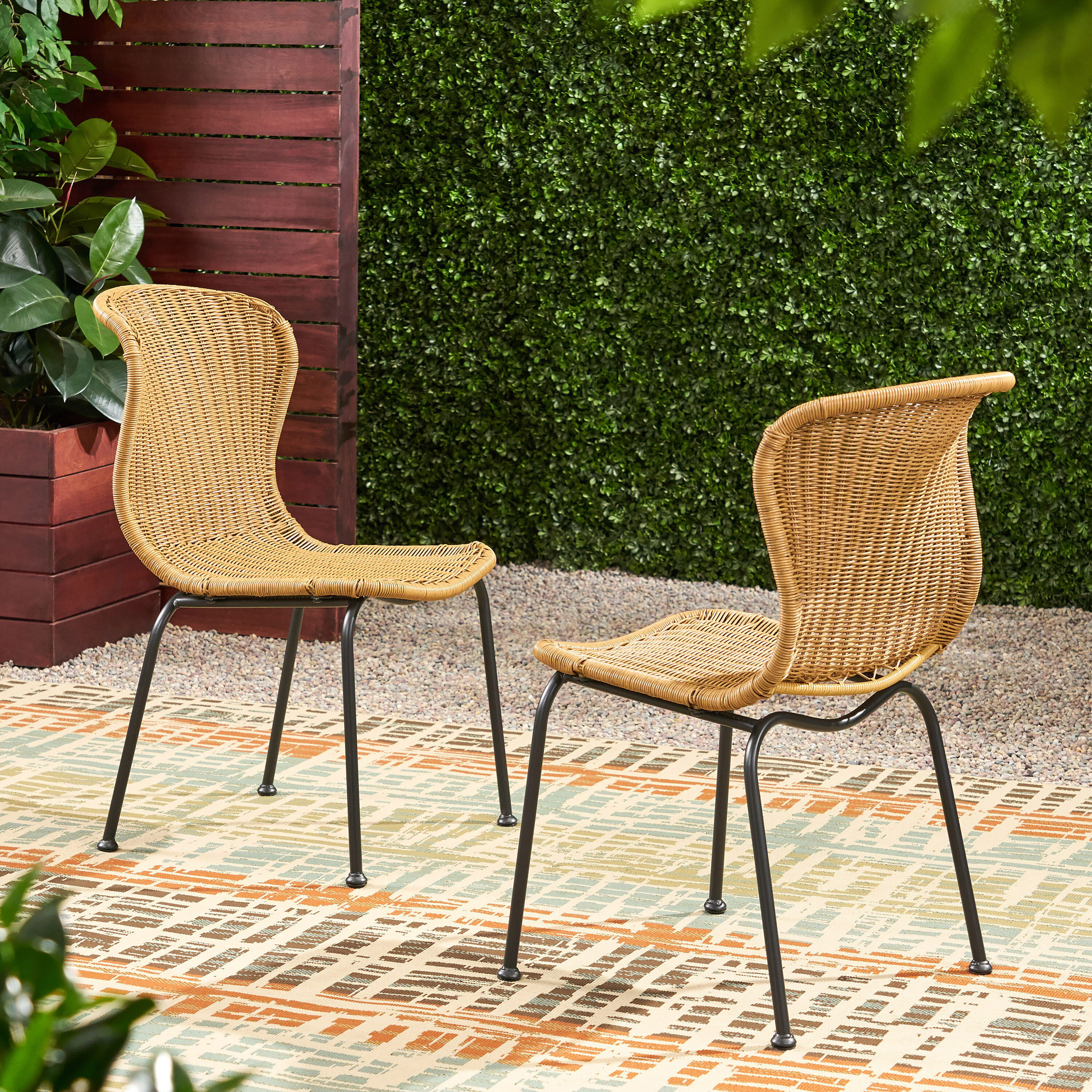 Moda Furnishings MD66899-LBRN Classic Set of 2 Wicker Light Brown Wicker Frame Stationary Conversation Chair with Woven Seat