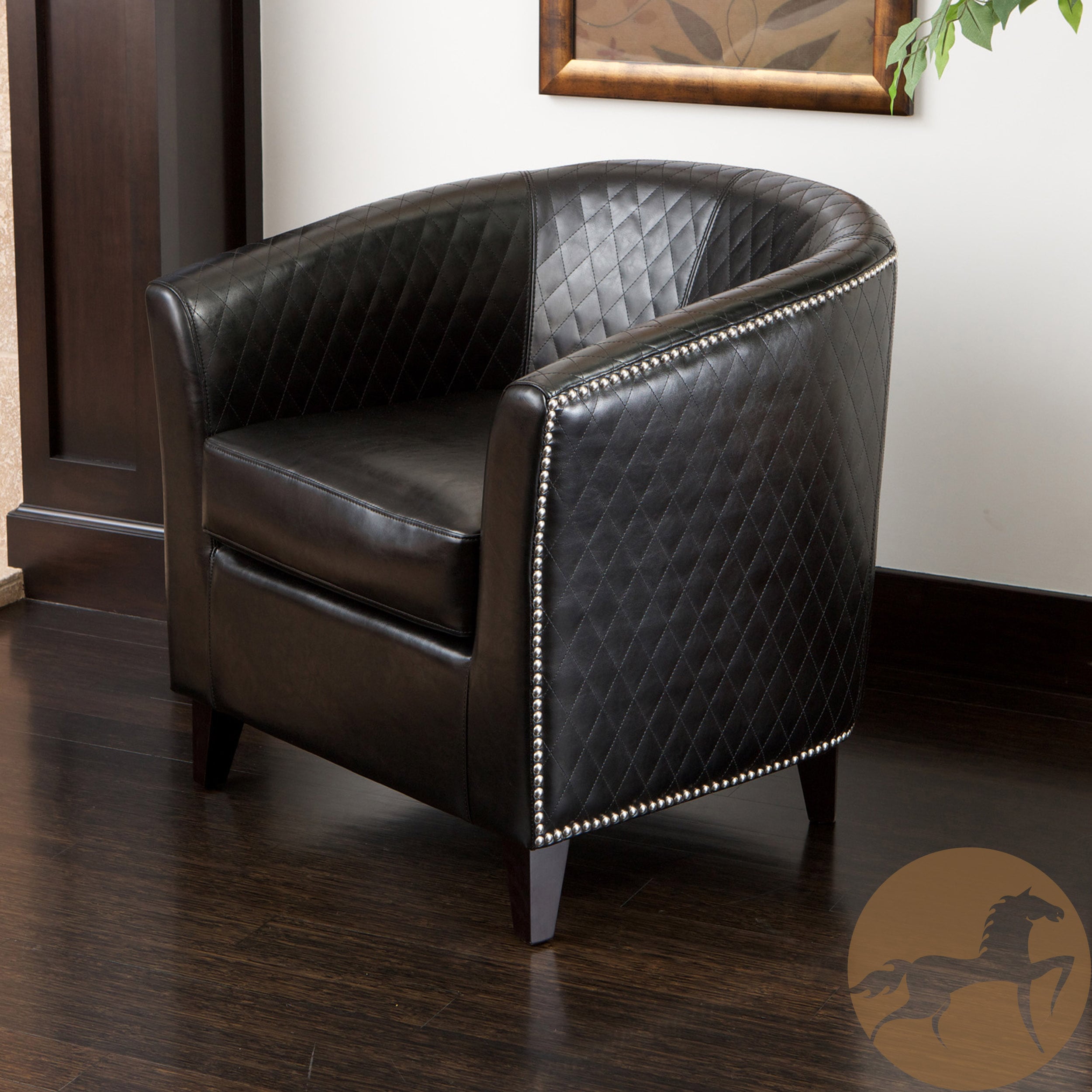 Christopher Knight Home 258161 Mia Black Bonded Leather Quilted Club Chair-Black