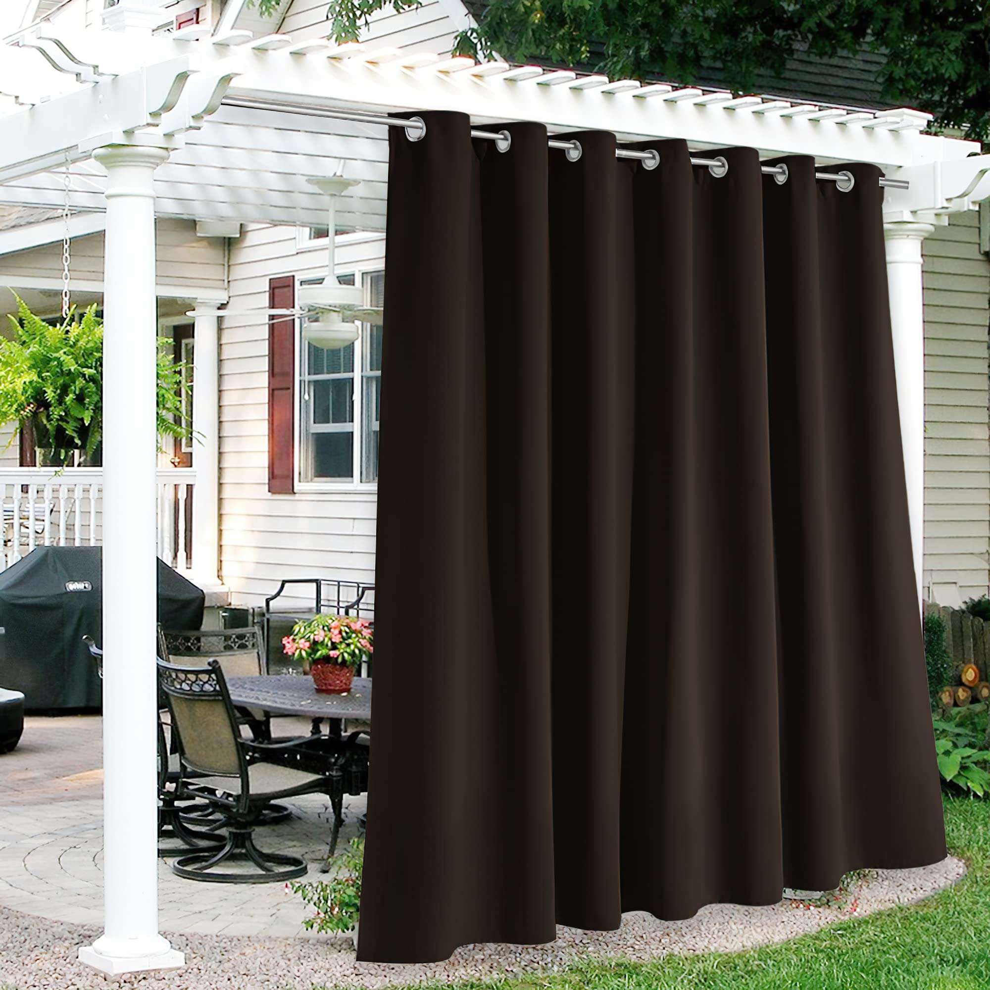 Afoxsos  Outdoor Blackout Curtain Waterproof Privacy Panel for Patio Porch Balcony Garden Lawn Thermal Insulating Wide 100 x Long 84 Brown 1