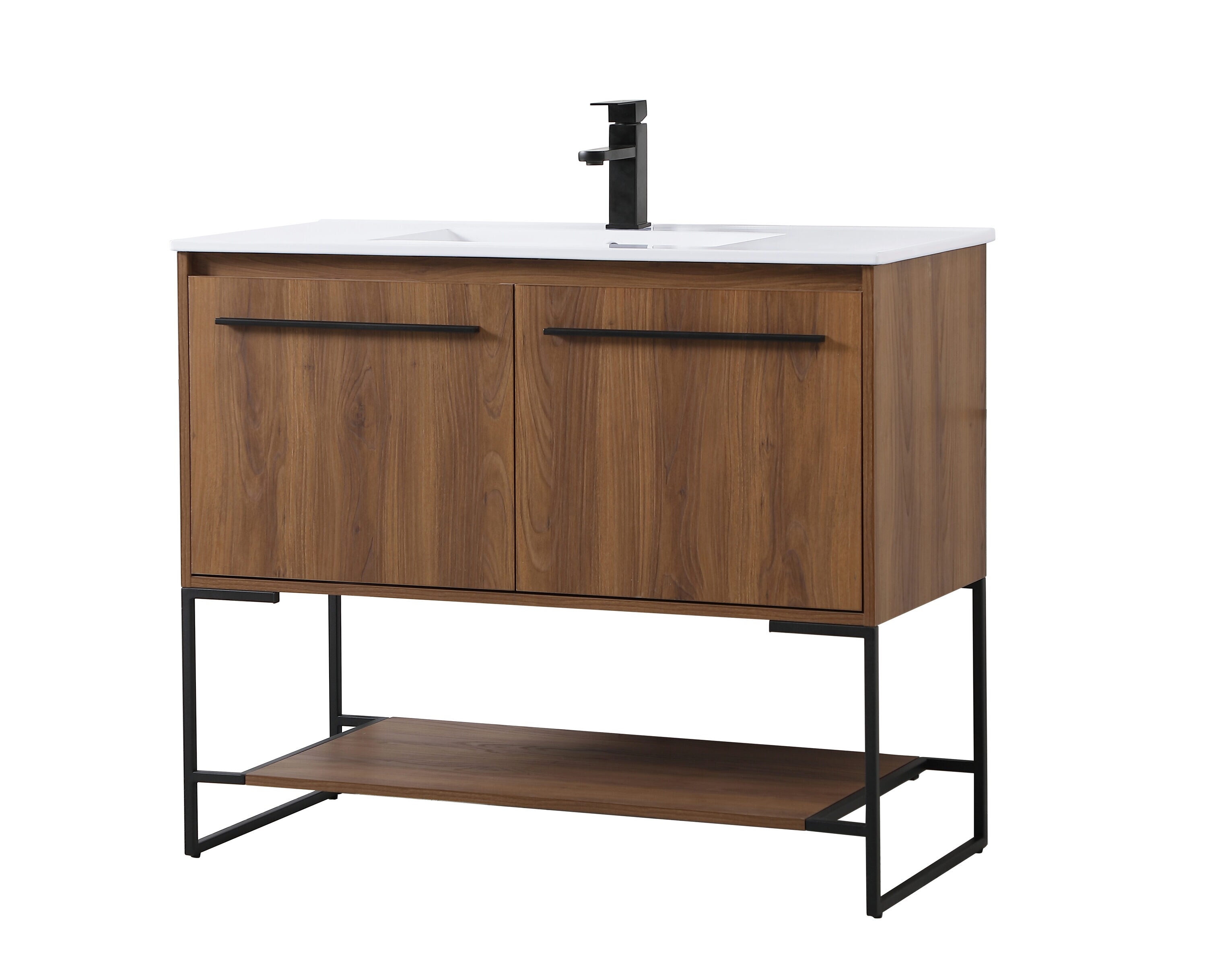 Walnut Brown 40" Single Bathroom Vanity with Porcelain Top