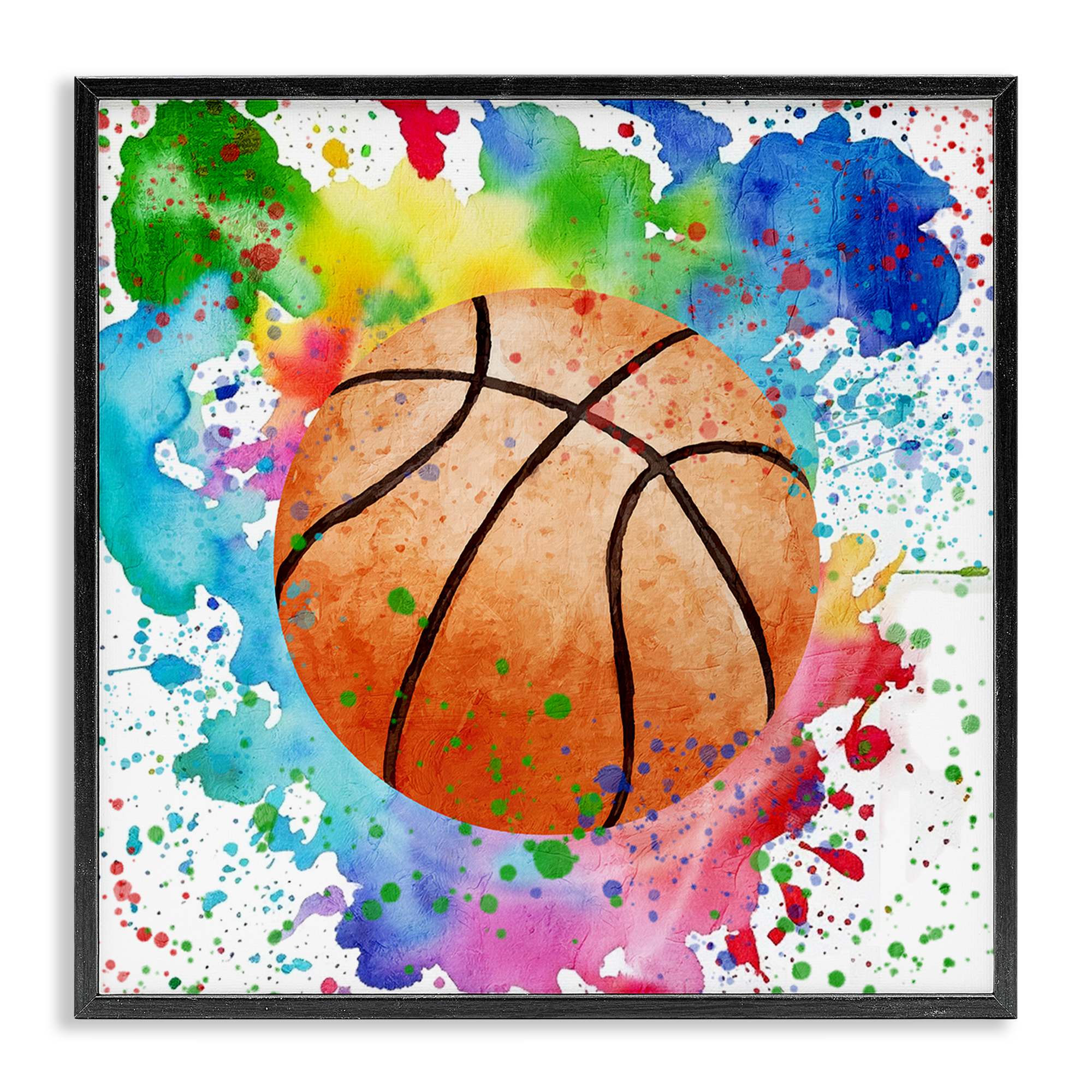 Stupell Industries BS-052-FR-12X12 Basketball with Bright Splash Black Framed Giclee Art By Kim Allen 12 x 12