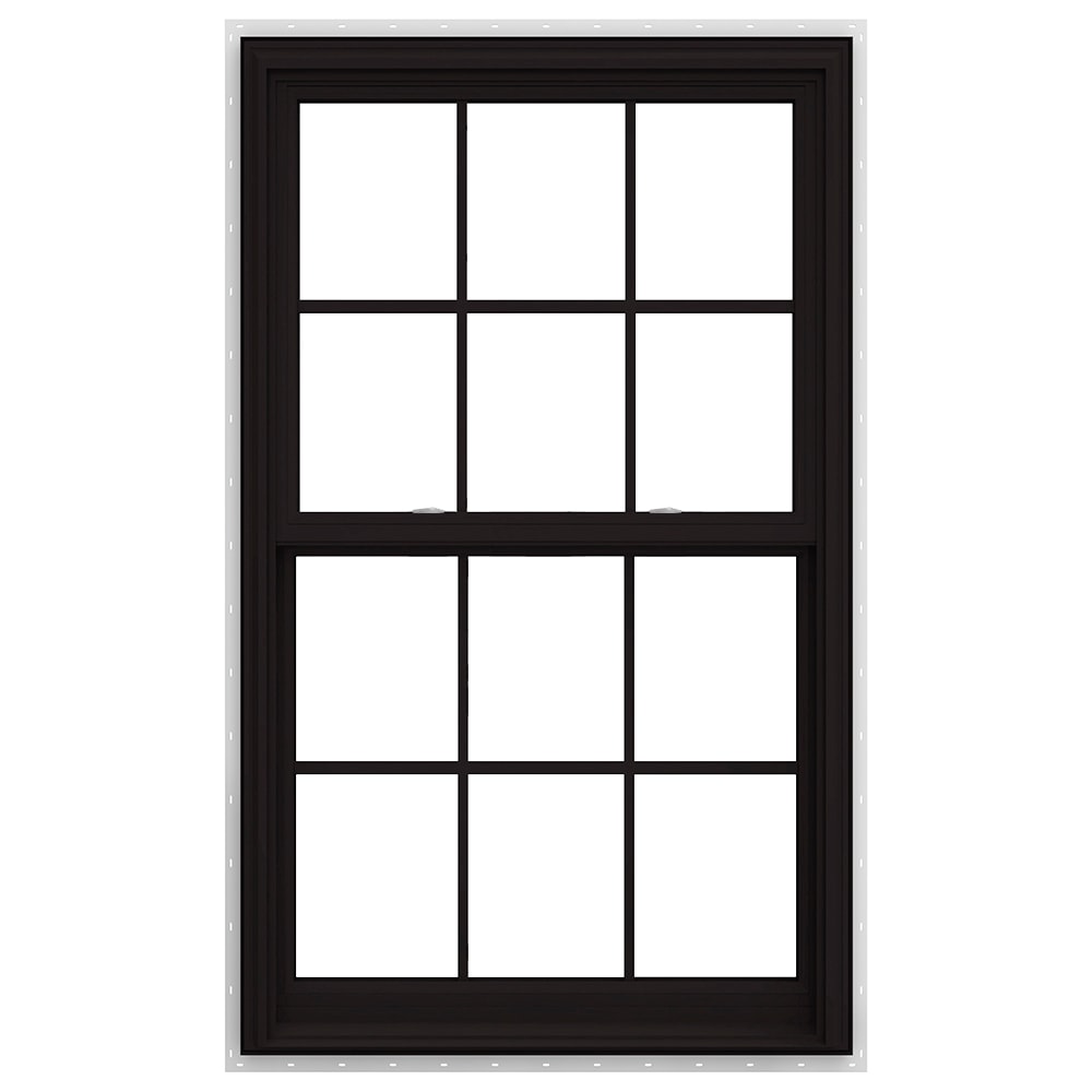 JELD-WEN LOWOLJW240200008 V-2500 31-1/2-in x 53-1/2-in Black White Vinyl New construction Double Hung Window Low-E argon Double Pane Glass with Grids (Full Screen Included)
