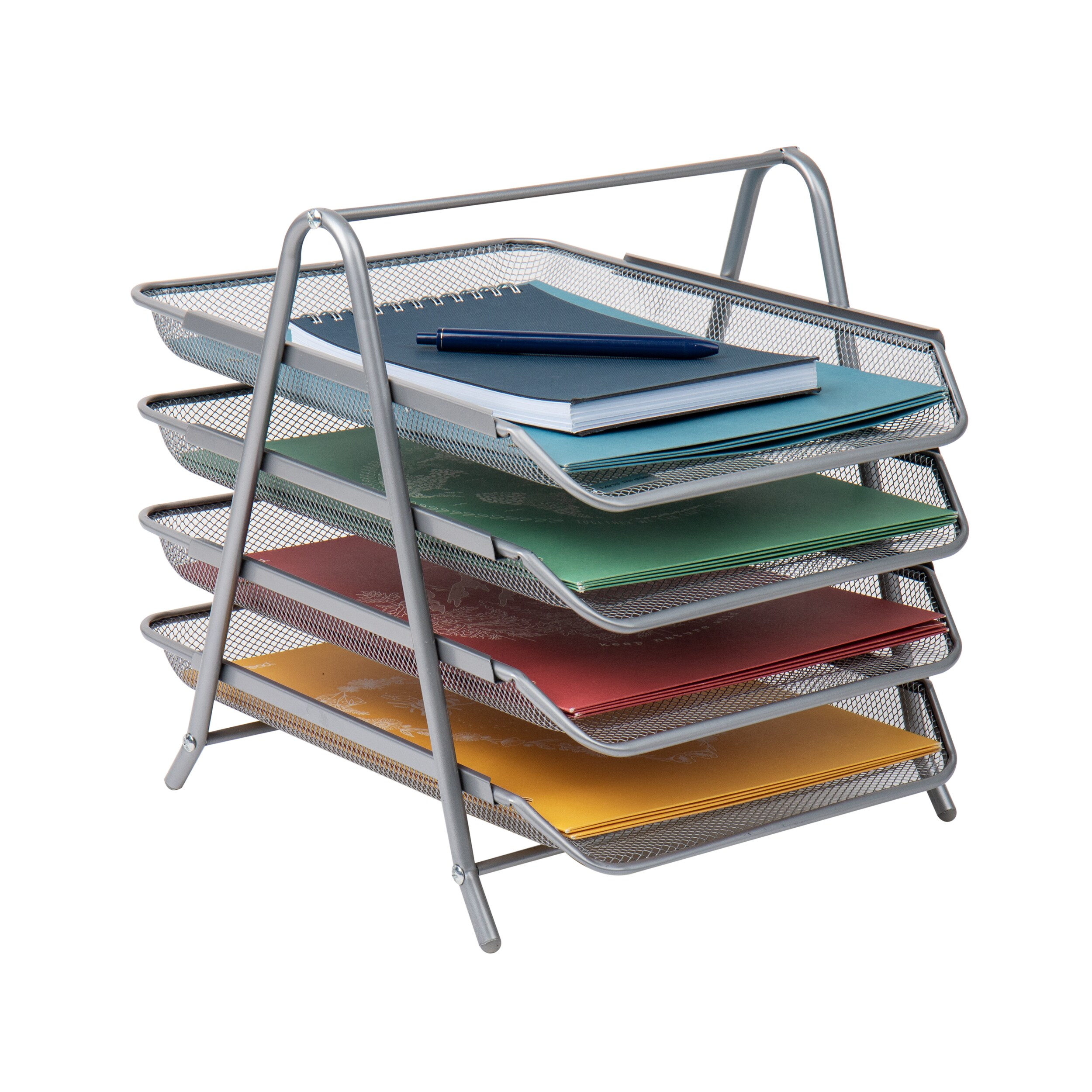 Mind Reader 4-Compartment Silver Metal Letter Tray 4TPAPER-SIL at Lowes.com