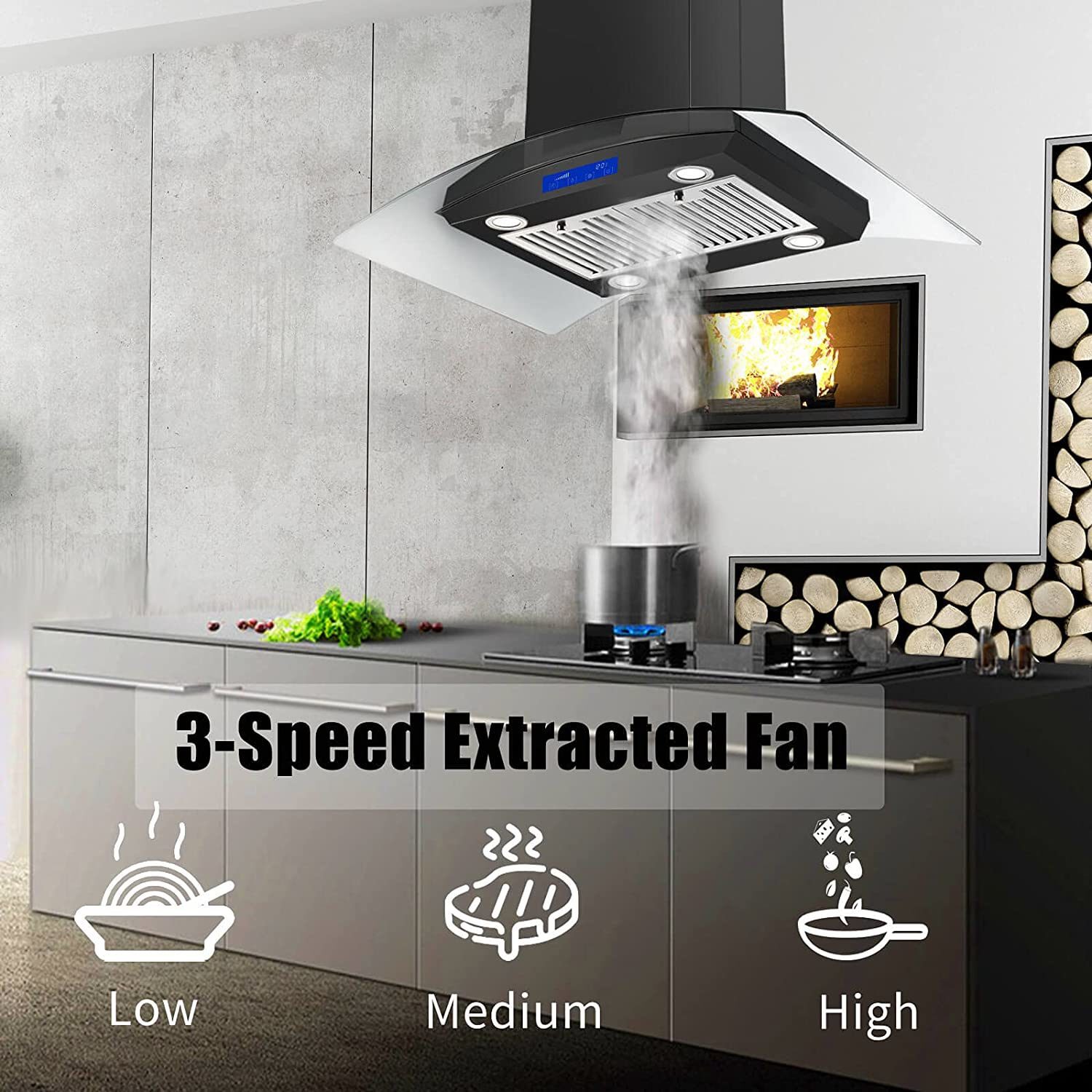 Comfee KWH-90TSHM77 36 inch range hood extractor hood fan recirculating and  ducted system wall mount 90cm
