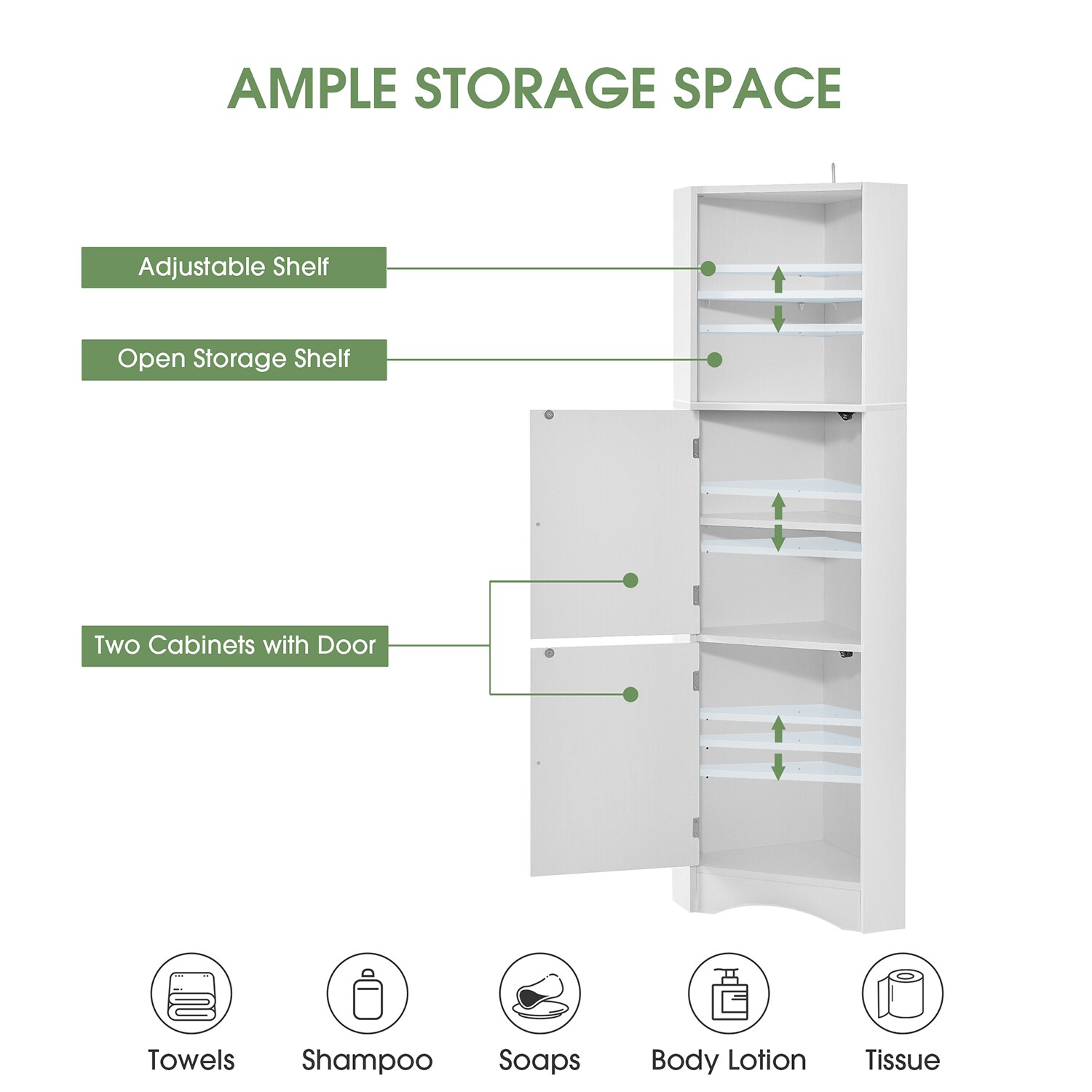 Modern Triangle Freestanding Bathroom Storage Cabinet with Adjustable  Shelves White-ModernLuxe