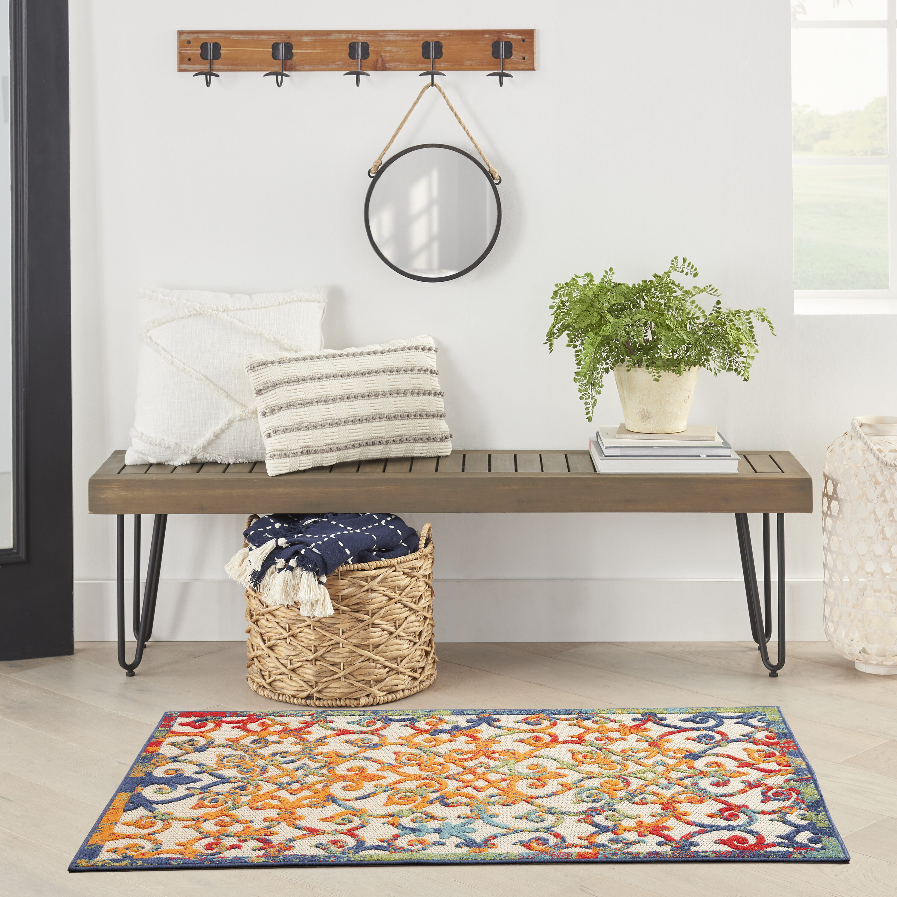 Nourison 099446836908 Aloha 3 x 5 (ft) Loomed Polypropylene Multicolor Rectangular Indoor/Outdoor Floral/Botanical Tropical Area rug
