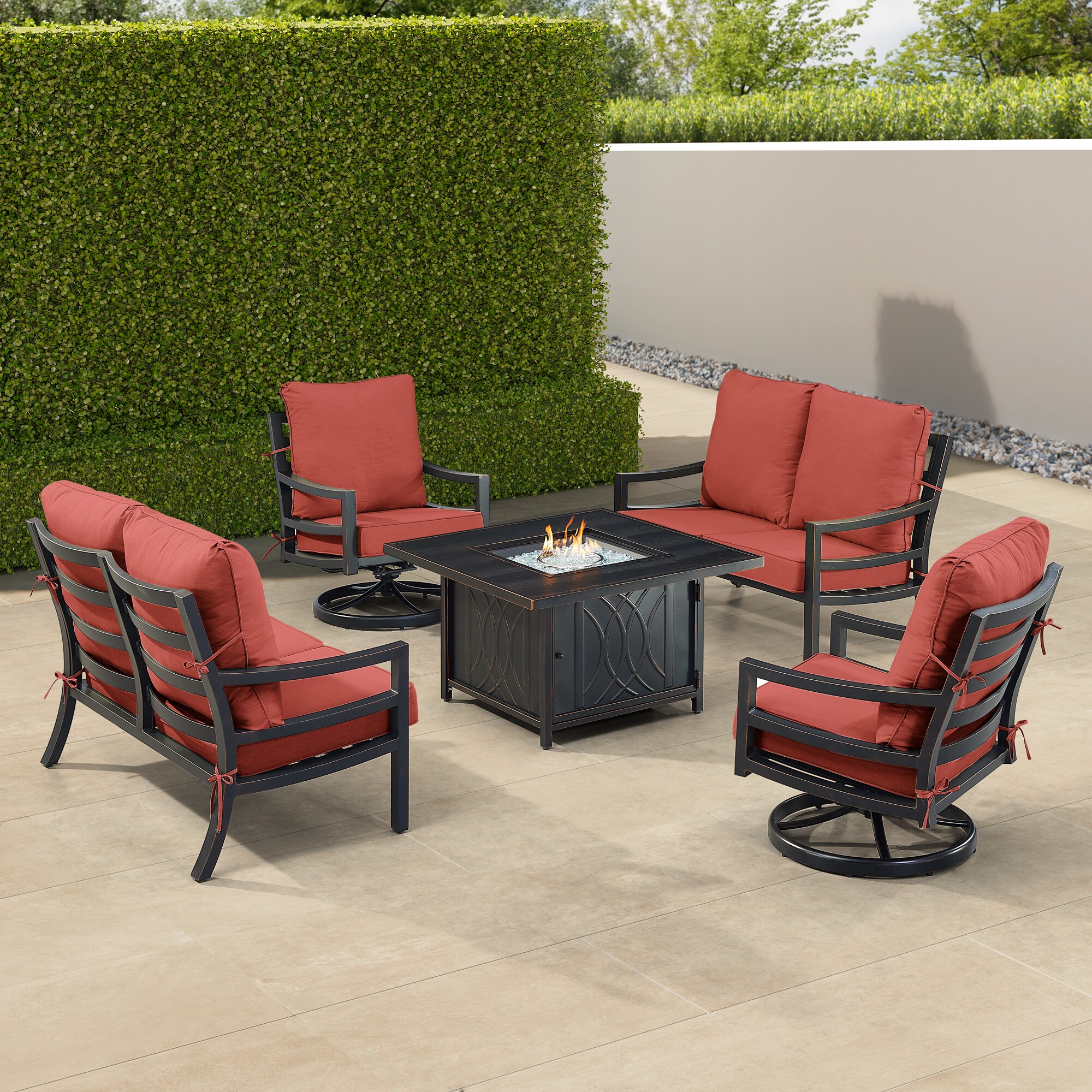 Oakland Living HUDSON2LS2CHCAVERDCU 18-Piece Patio Conversation Set with Red Cushions