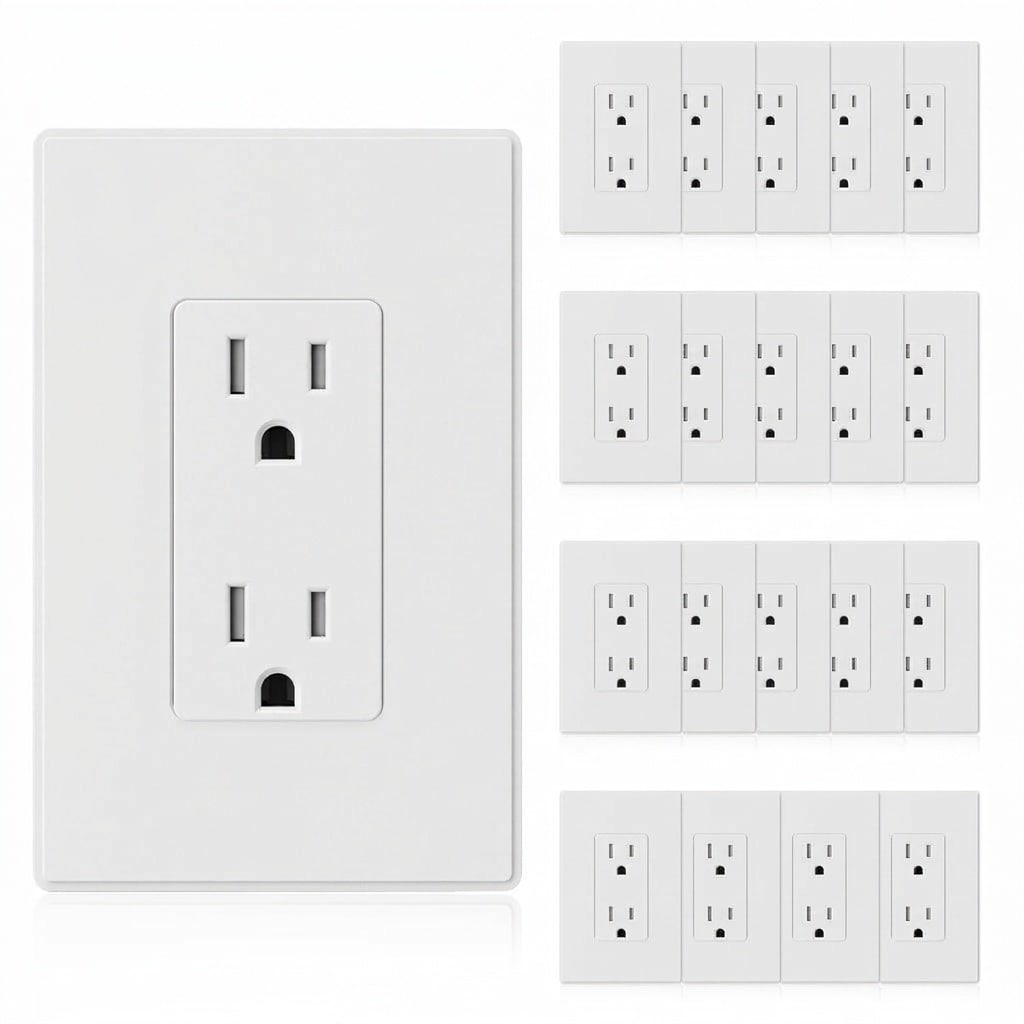 Misopily Matte White Tamper Resistant 15 Amp Self Grounding Electrical Wall Outlet 125V Mid Size Wall Plate UL Listed 20 Pack #LMS0417E26