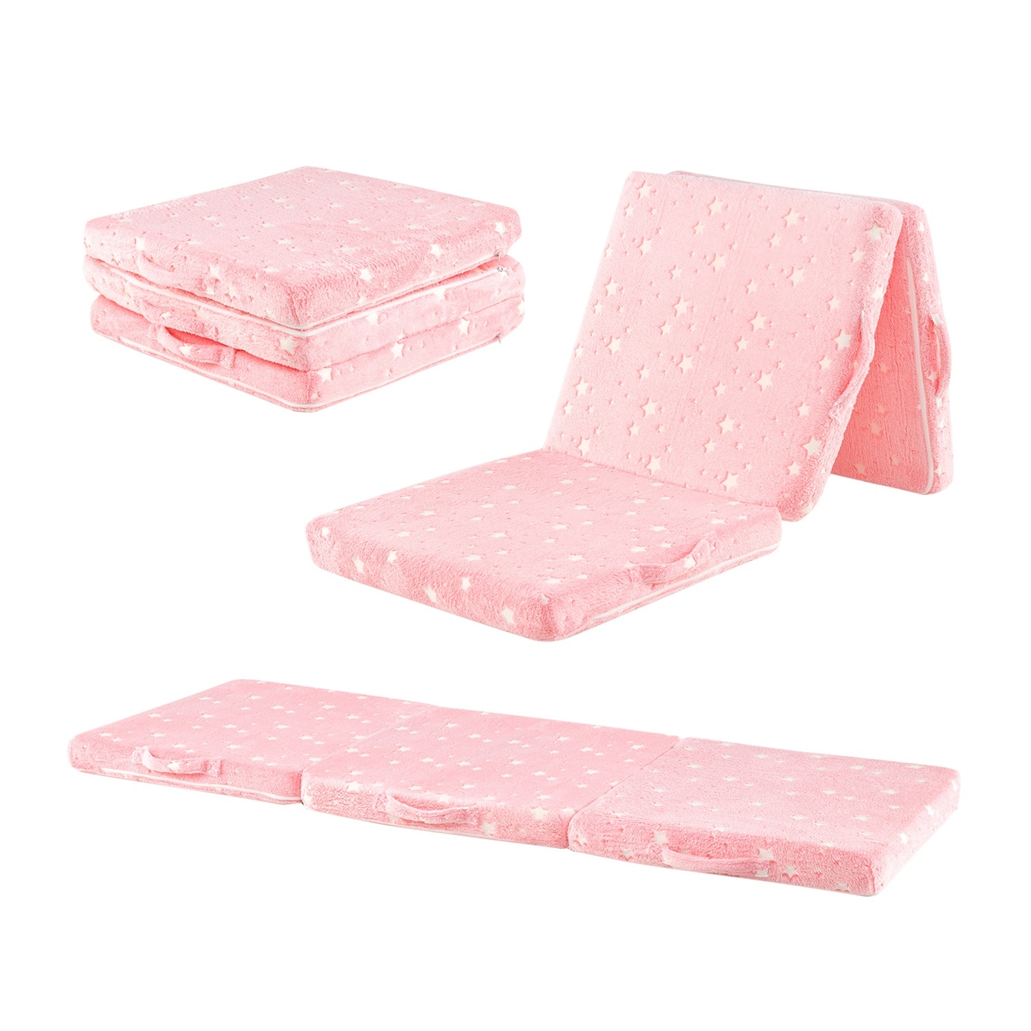 Costway CSHY004468 Foldable Floor Mattress for Kids Glow in the Dark Toddler Nap Mat Tri-Folding Pink