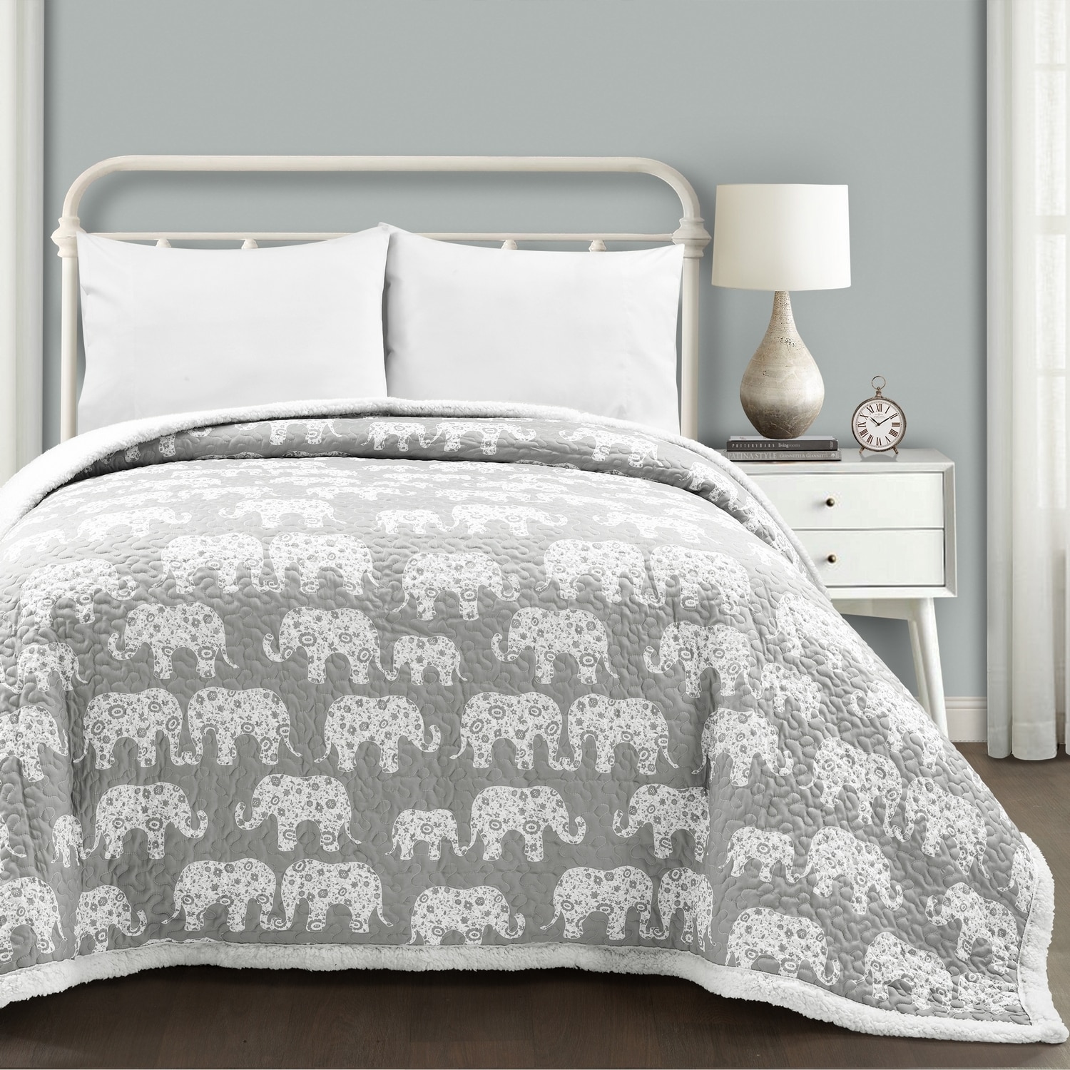 Lush Decor 16T006271 Soft Gray Animal Twin Quilt