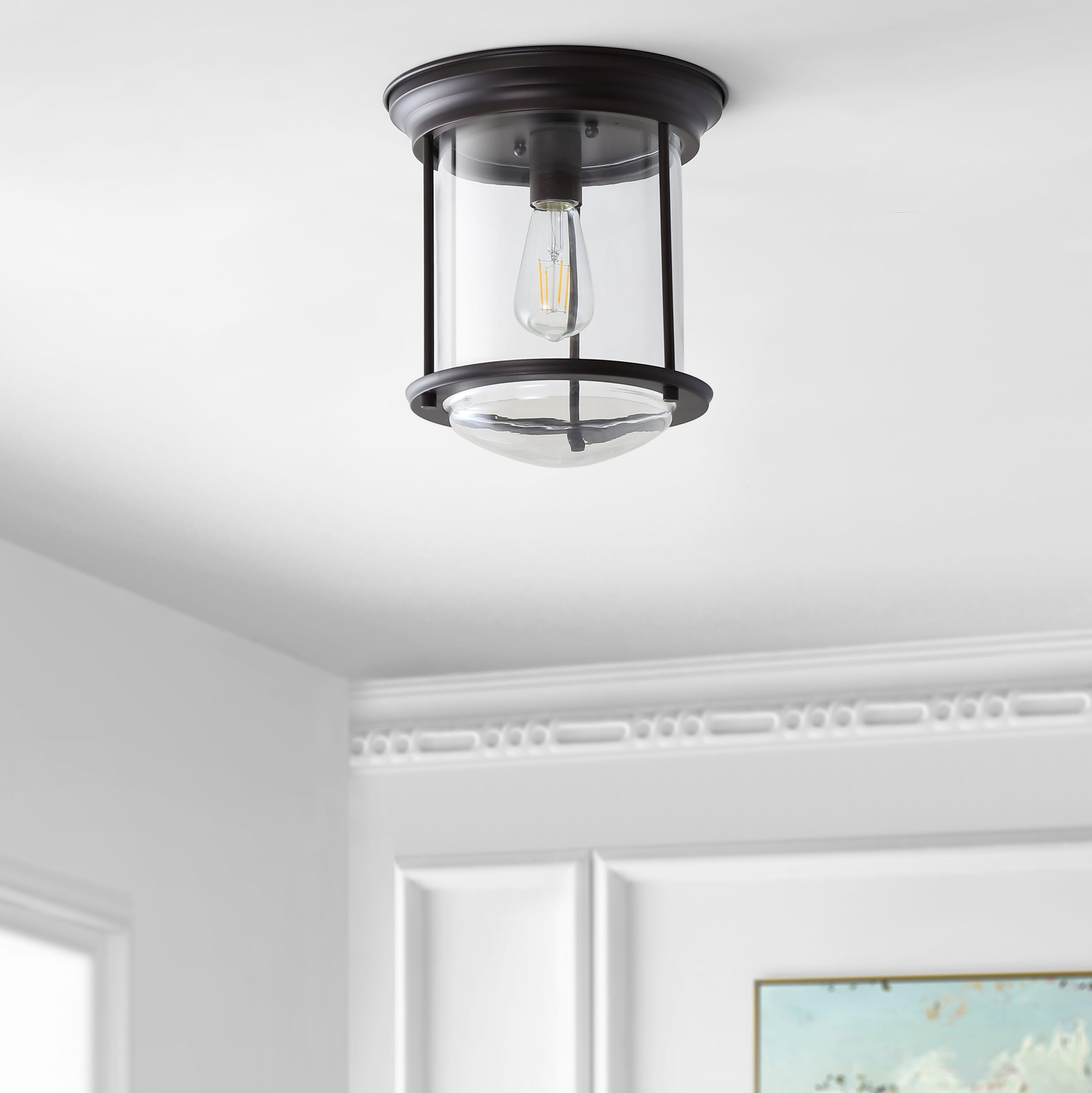 Harbor-Inspired 10.25" Oil Rubbed Bronze Glass LED Ceiling Light
