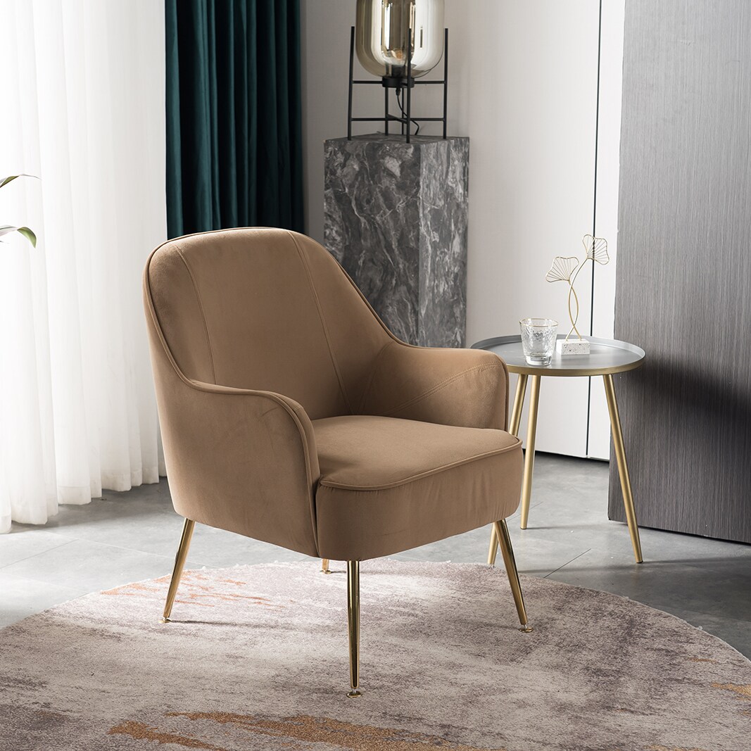 Clihome Brown Velvet Accent Chair Modern Brown Velvet Accent Chair in ...