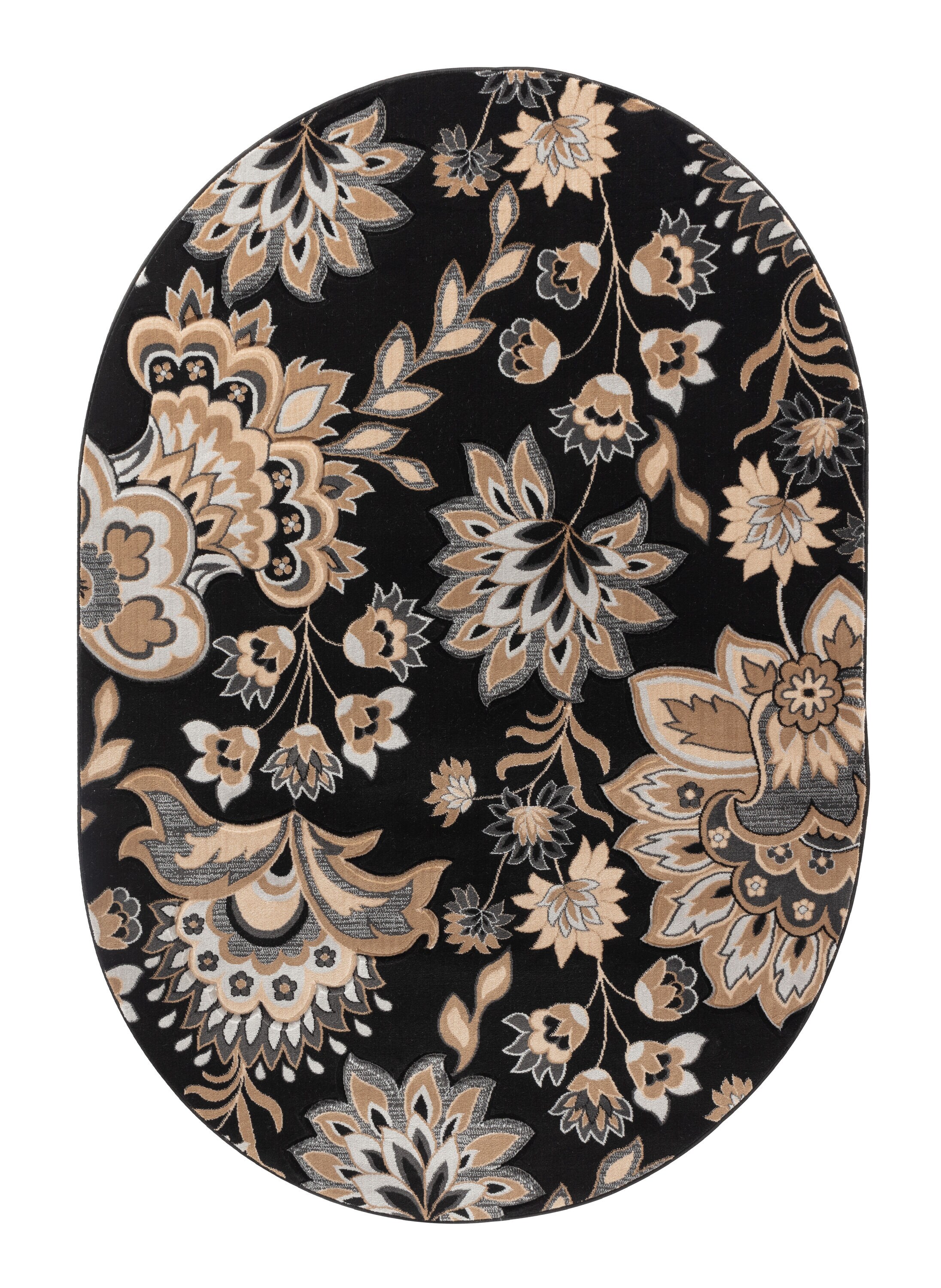 MDA Rugs Glamour 5 X 7 (ft) Black/Cream Oval Indoor Floral Area Rug in the  Rugs department at