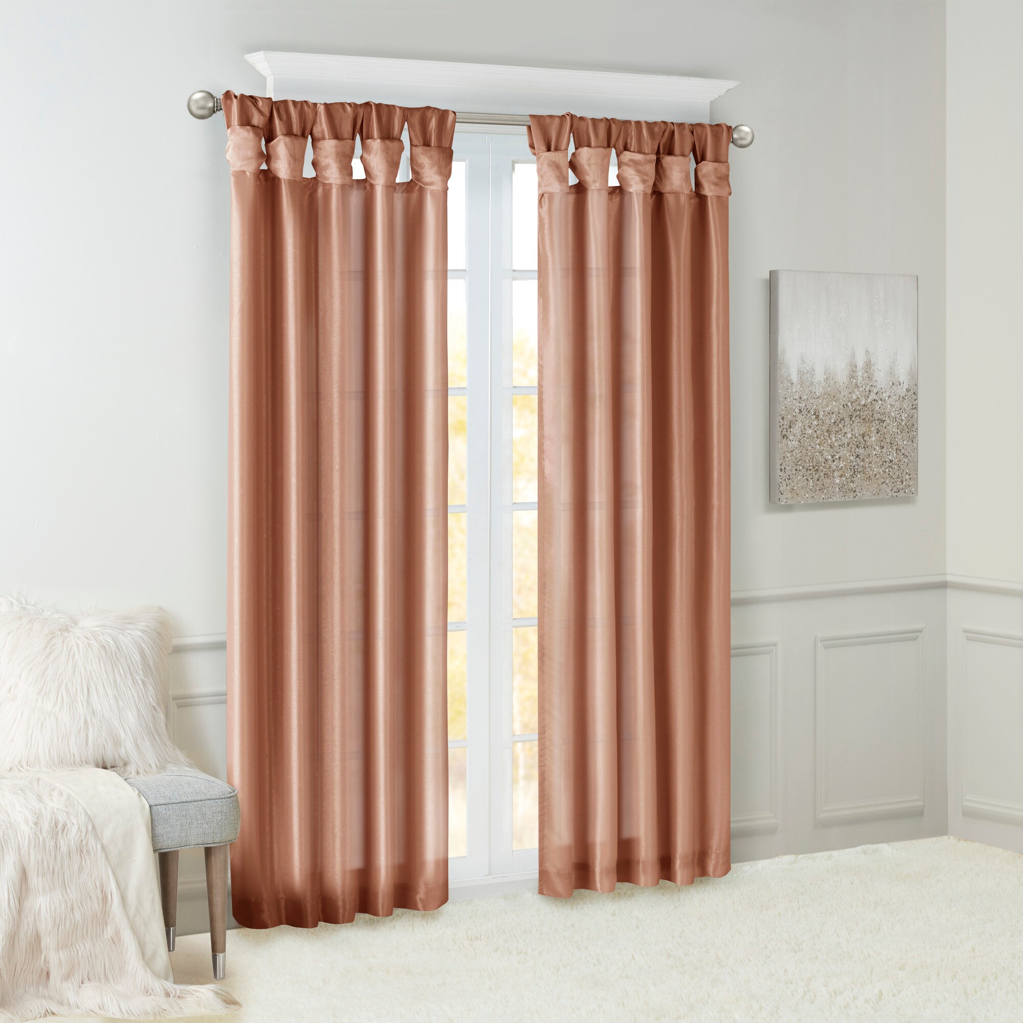 Madison Park 95-in Spice Interlined Top Tab Single Curtain Panel in the ...