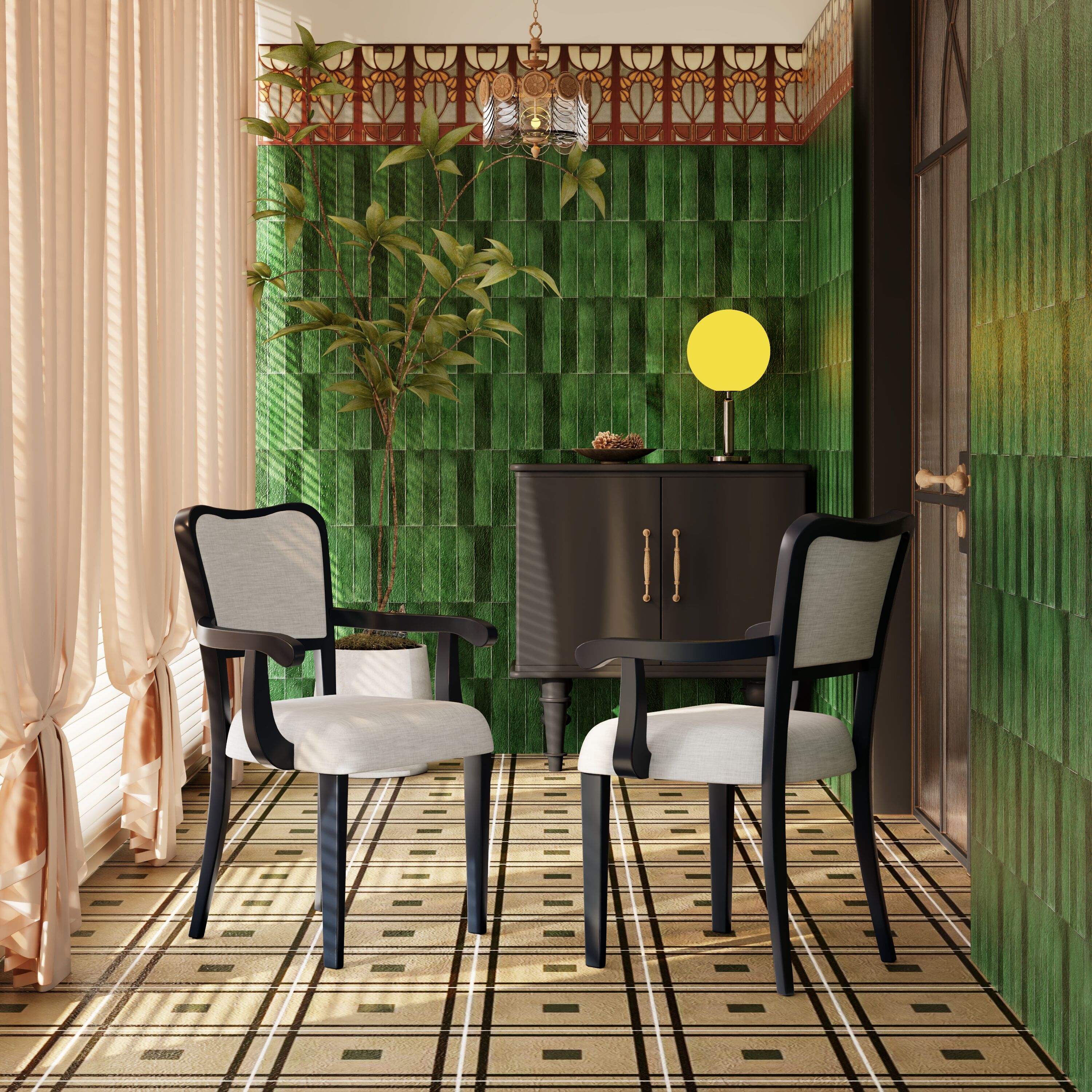 LOVMOR SF-M-N842P319126B Upholstered Dining Chairs Set of 2 Traditional Armchairs with Curved Lines Solid Hardwood Frame Padded Armrests Elegant Beige Fabric Side Chairs for Dining Room or Kitchen