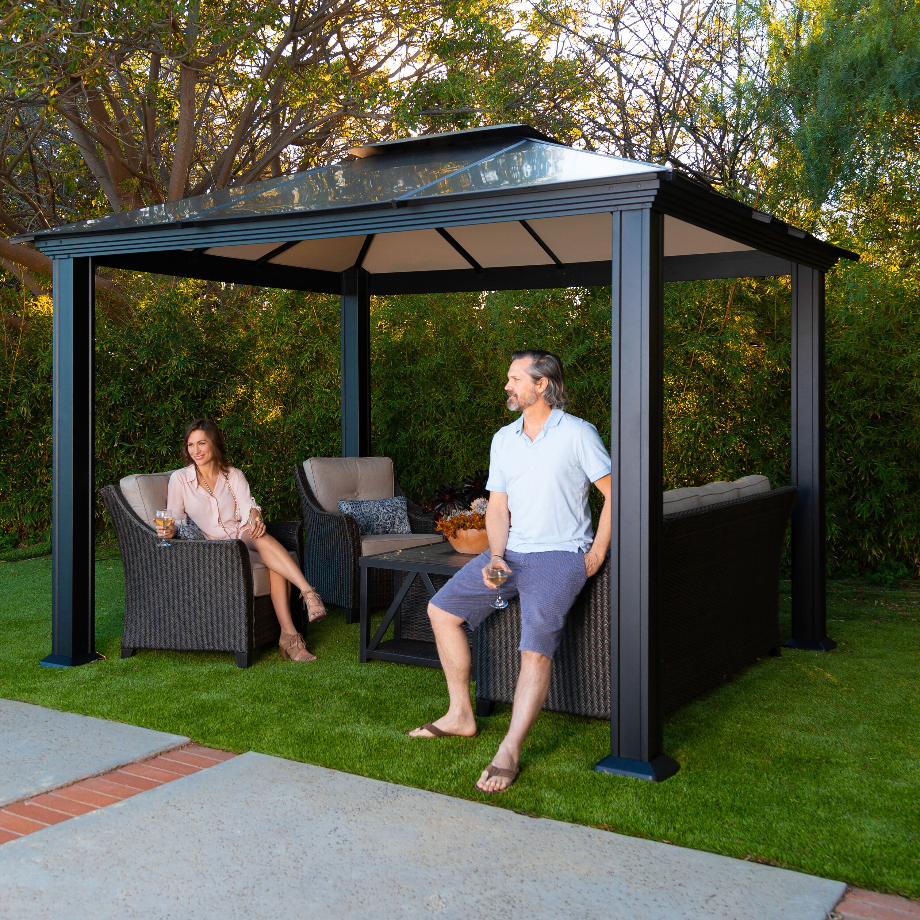 Paragon-Outdoor 10-ft x 12-ft Santa Monica Black Metal Rectangle  Semi-permanent Gazebo with Aluminum Roof in the Gazebos department at