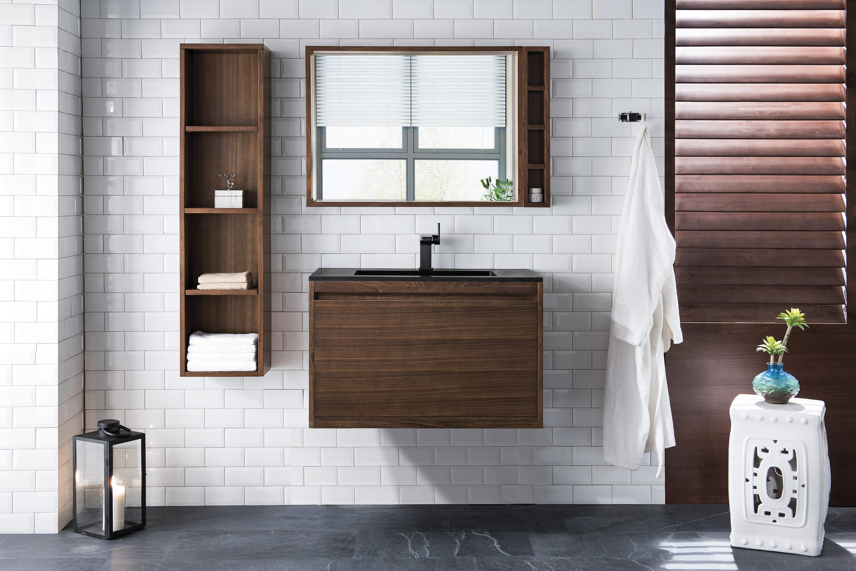 James Martin Vanities 805-V31.5-WLT-CH Mantova 32-in Mid-century Walnut Single Sink Floating Bathroom Vanity with Charcoal Black Engineered Stone Top