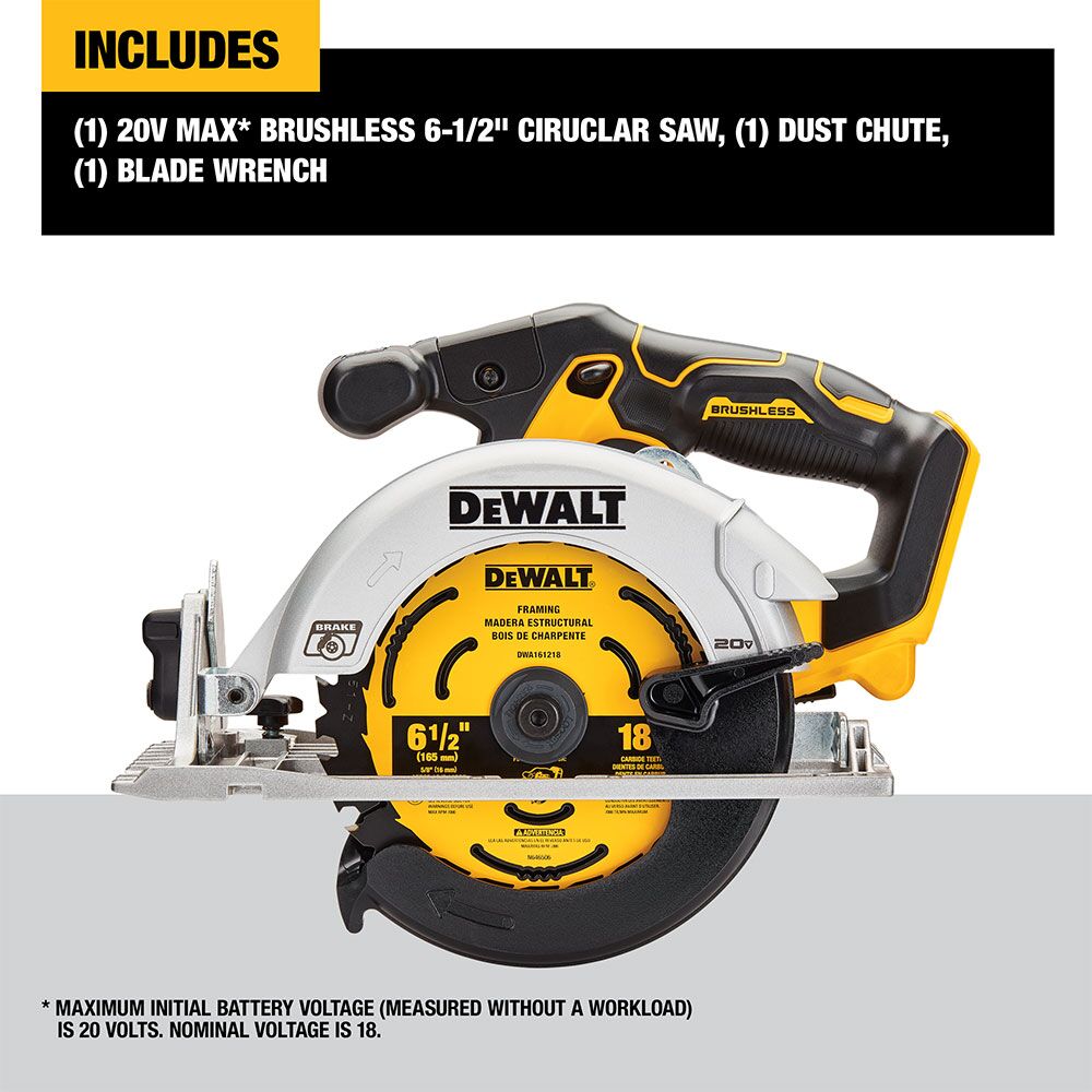 DEWALT XR 20 volt Max 6 1 2 in Brushless Cordless Circular Saw Charger Not Included DCS565B at Lowes