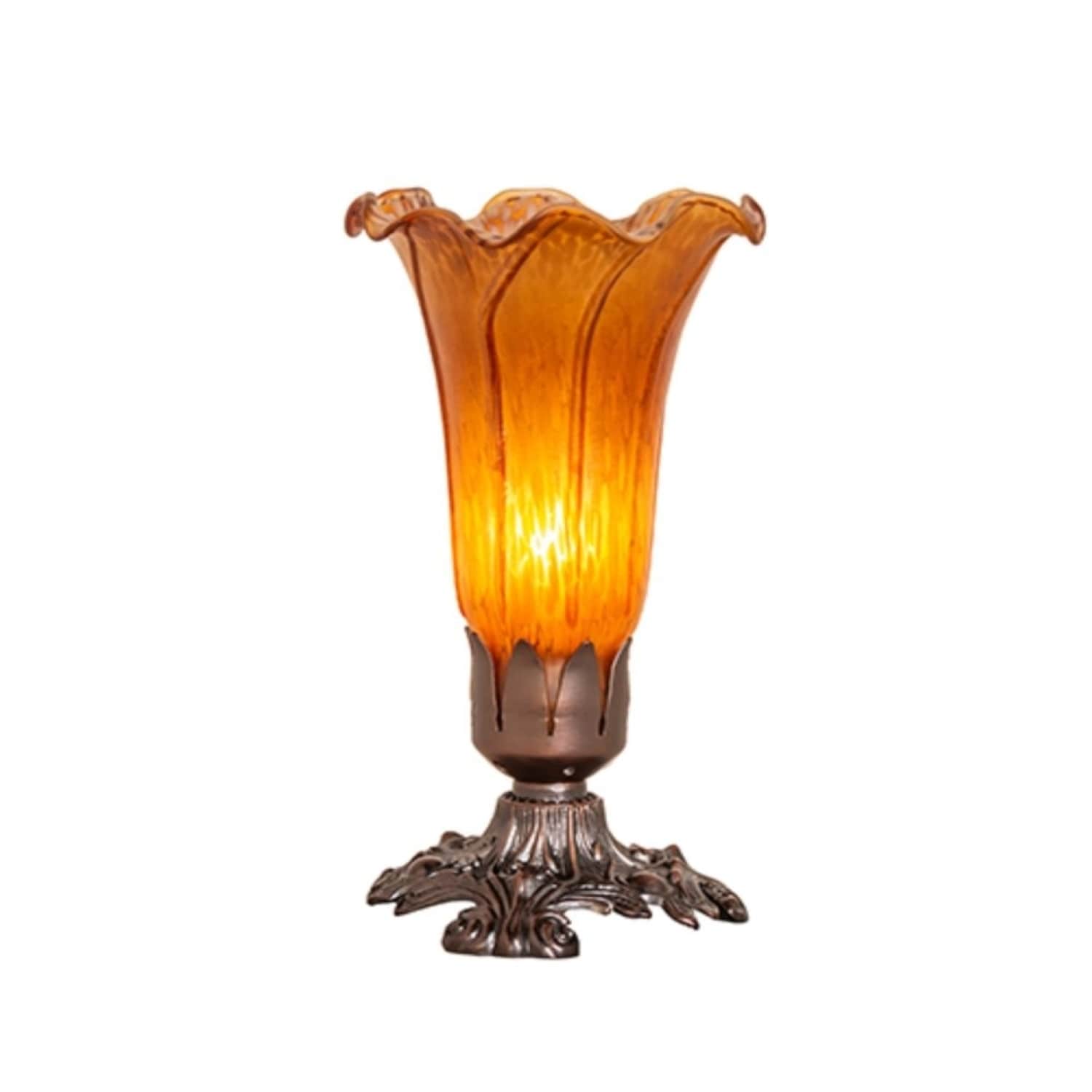 Amber Stained Glass and Bronze Accent Lamp