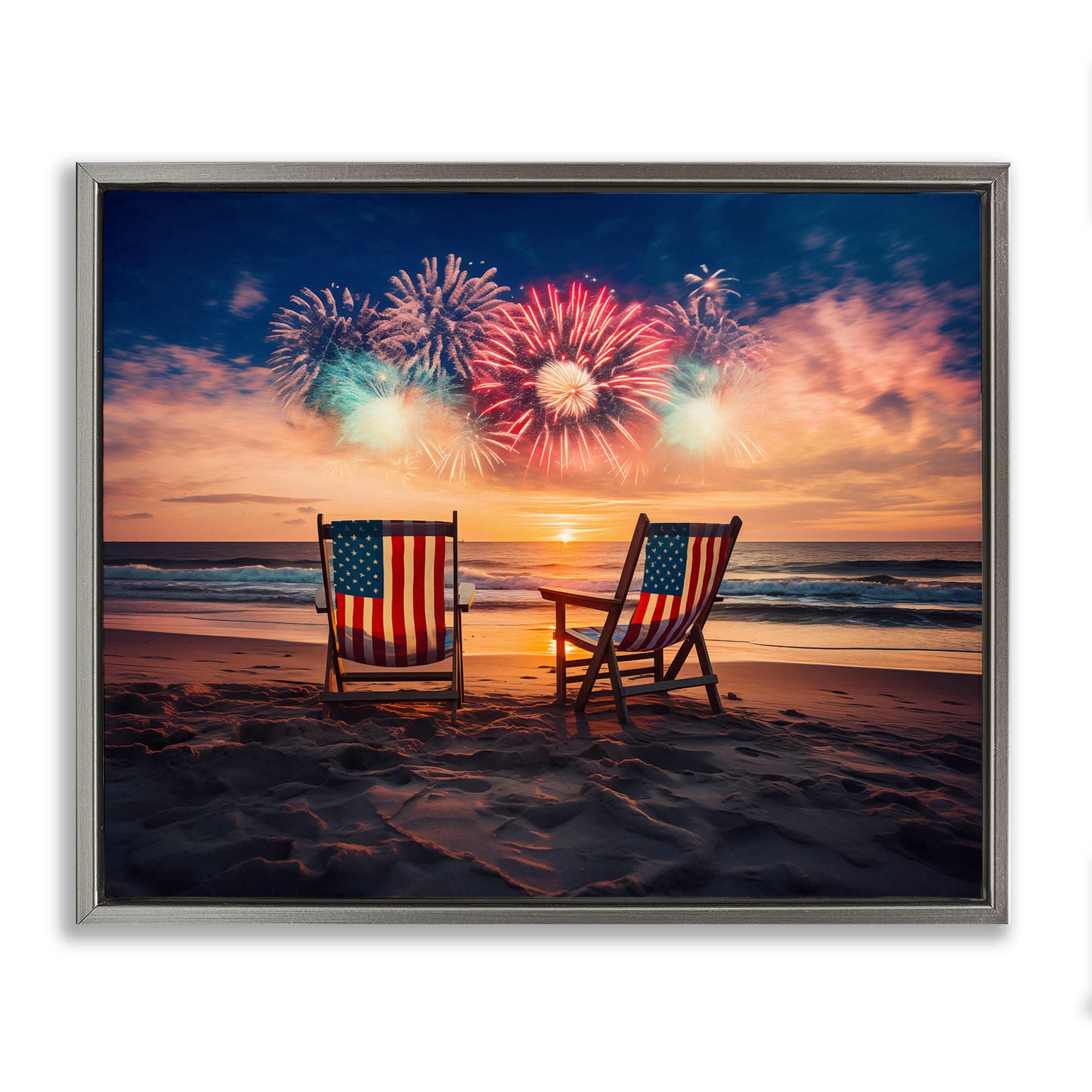 Stupell Industries BT-700-FFL-24X30 Summer Fireworks at Beach Gray Framed Floater Canvas Wall Art By Arlington Prints 31 x 25