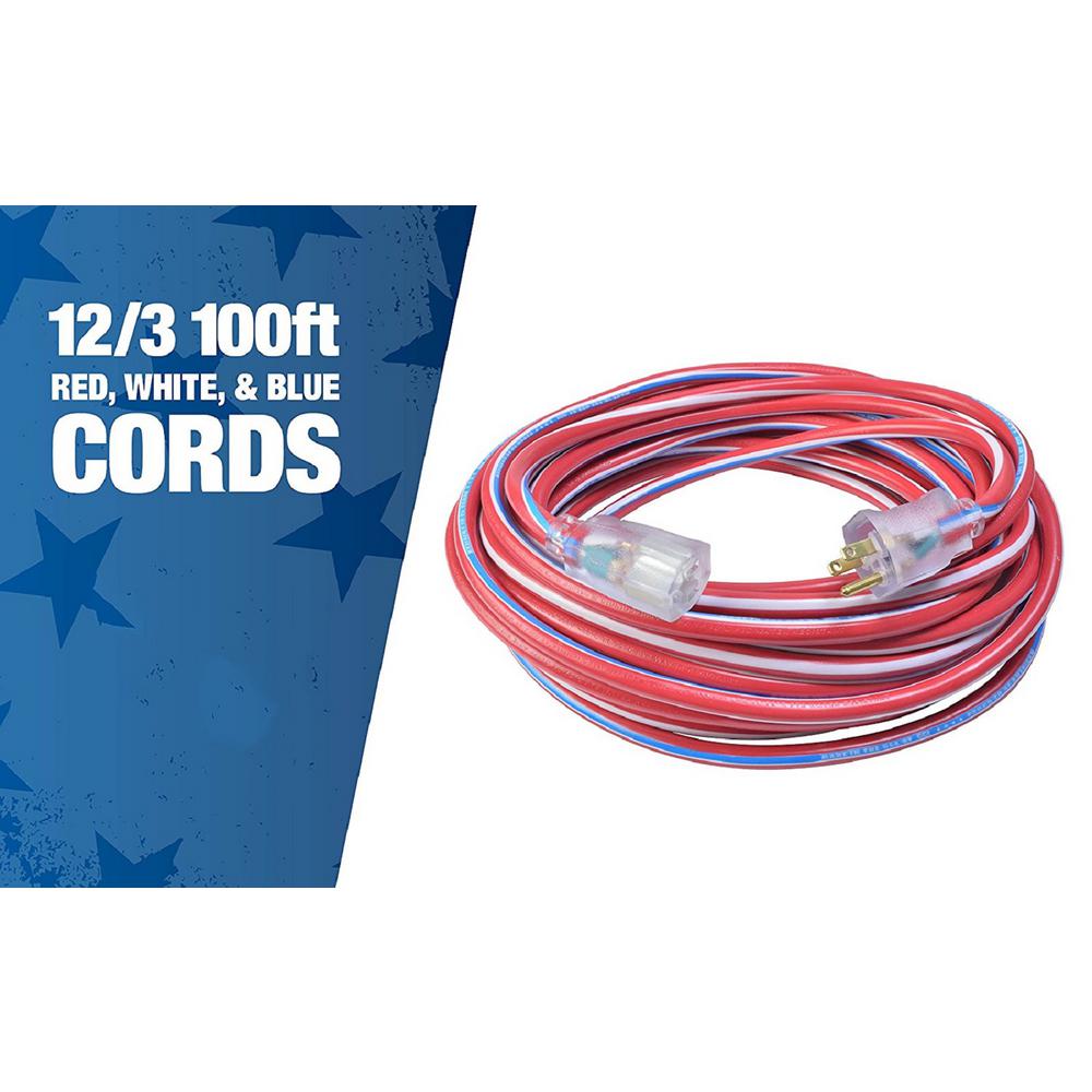 Southwire Cordset 12/3 50' Red, White, and Blue Lighted End